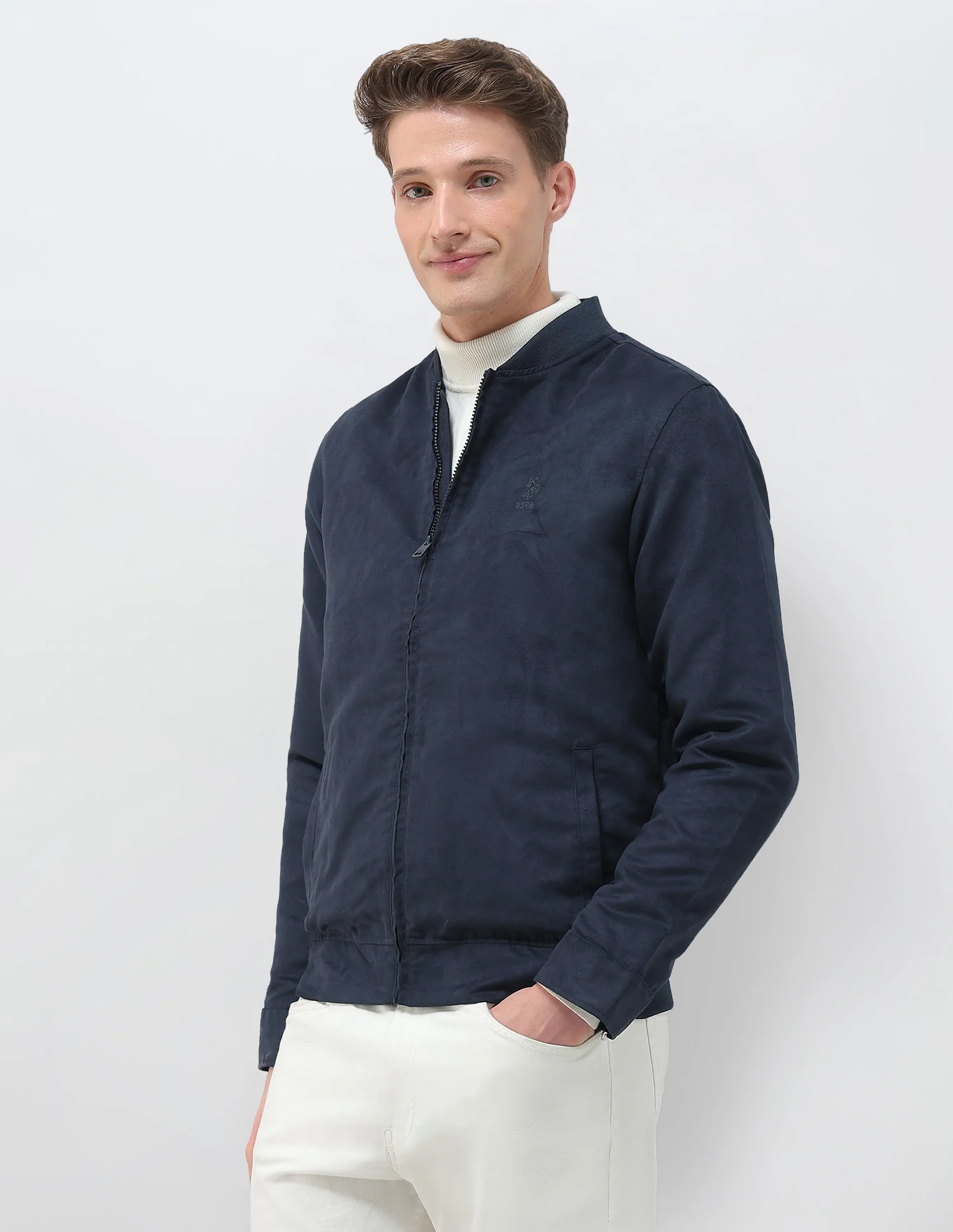 Solid Regular Fit Bomber Jacket - Image 4
