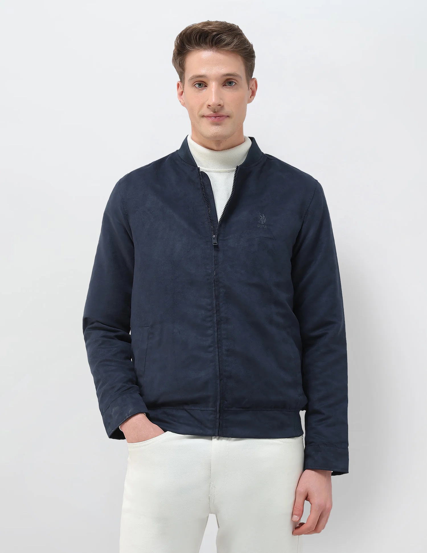 Solid Regular Fit Bomber Jacket - Image 6