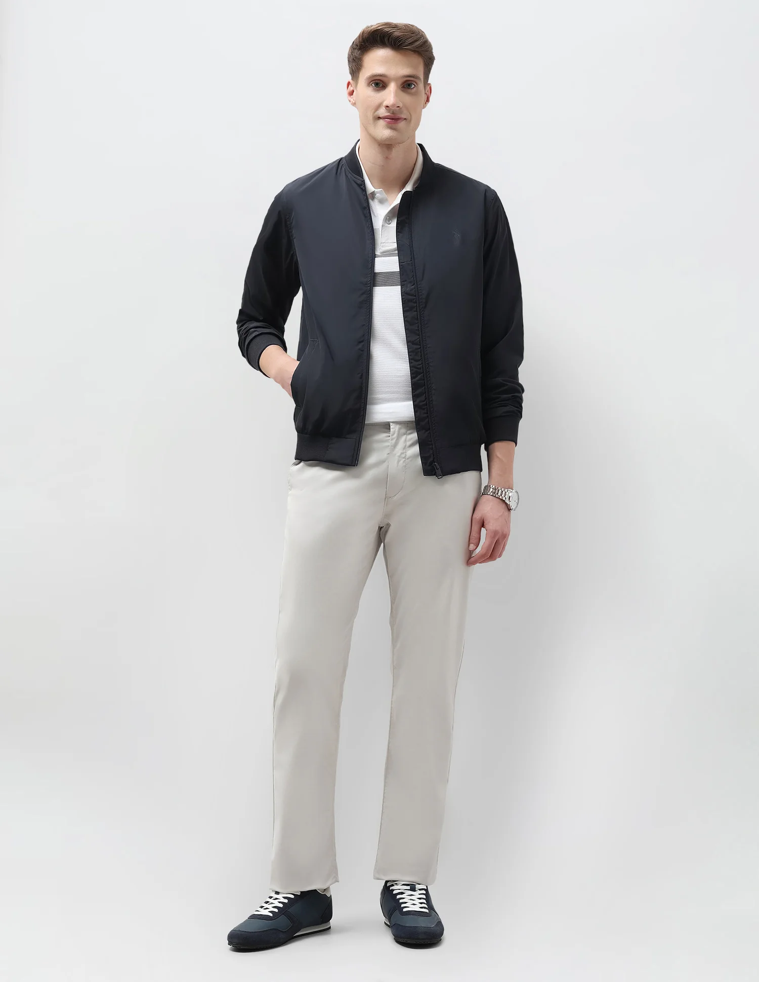 Solid Regular Fit Bomber Jacket - Image 3
