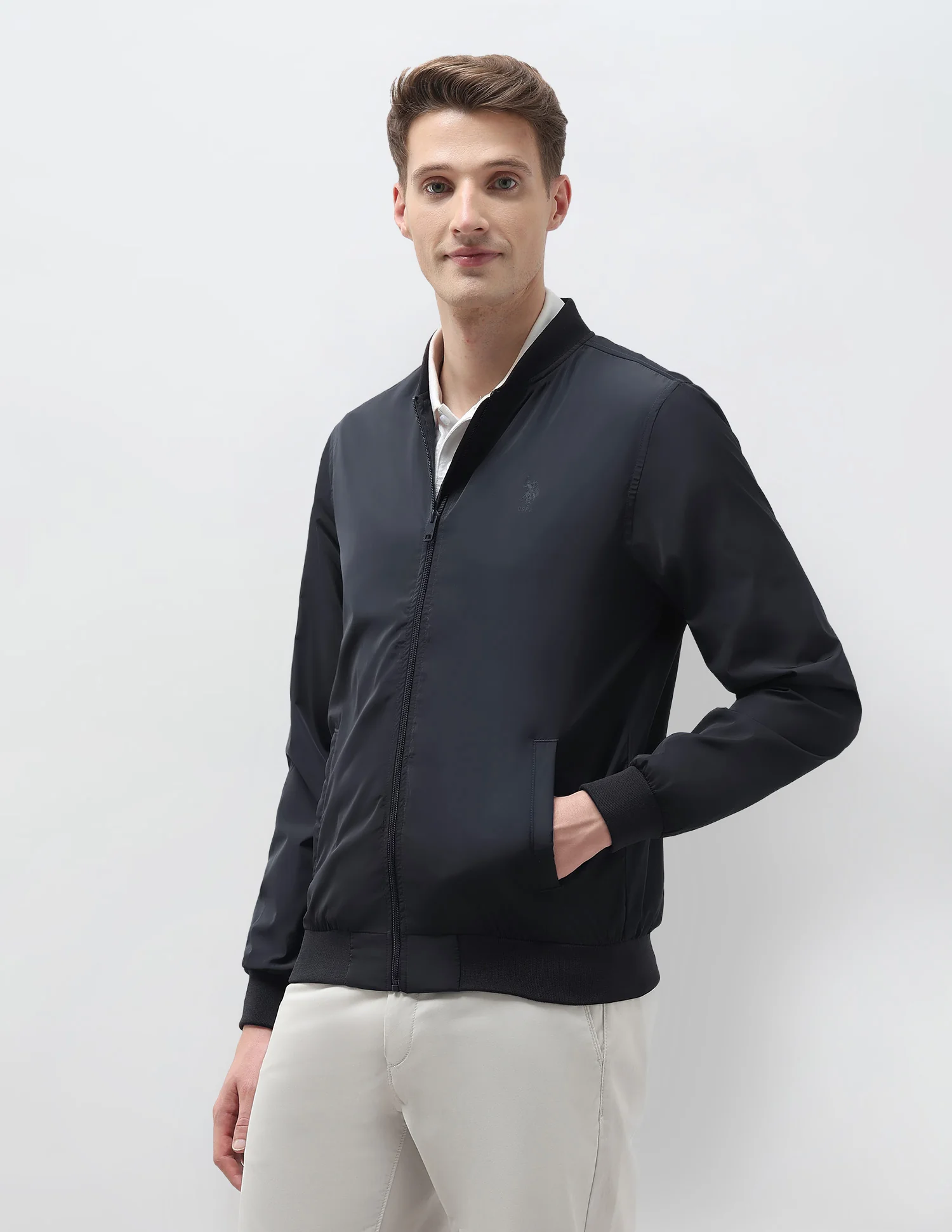 Solid Regular Fit Bomber Jacket - Image 4