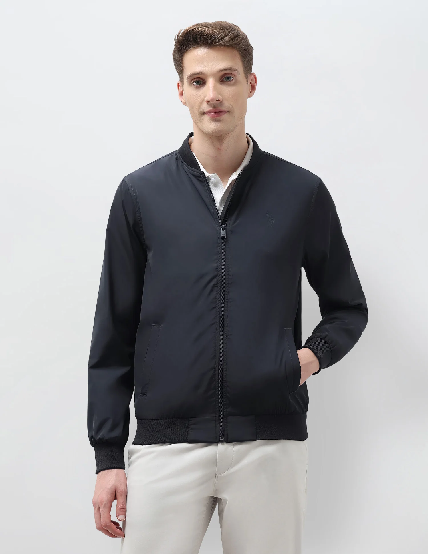 Solid Regular Fit Bomber Jacket - Image 6