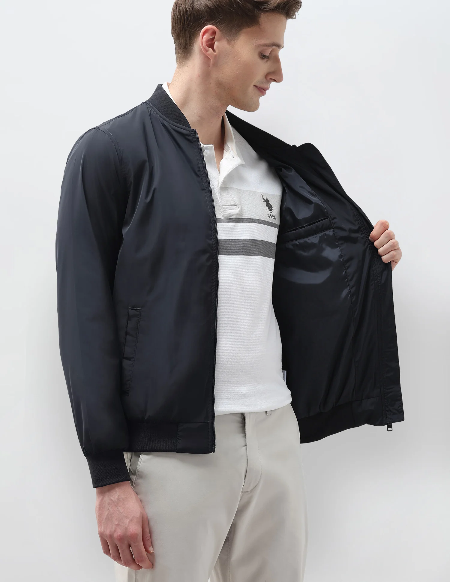 Solid Regular Fit Bomber Jacket - Image 8
