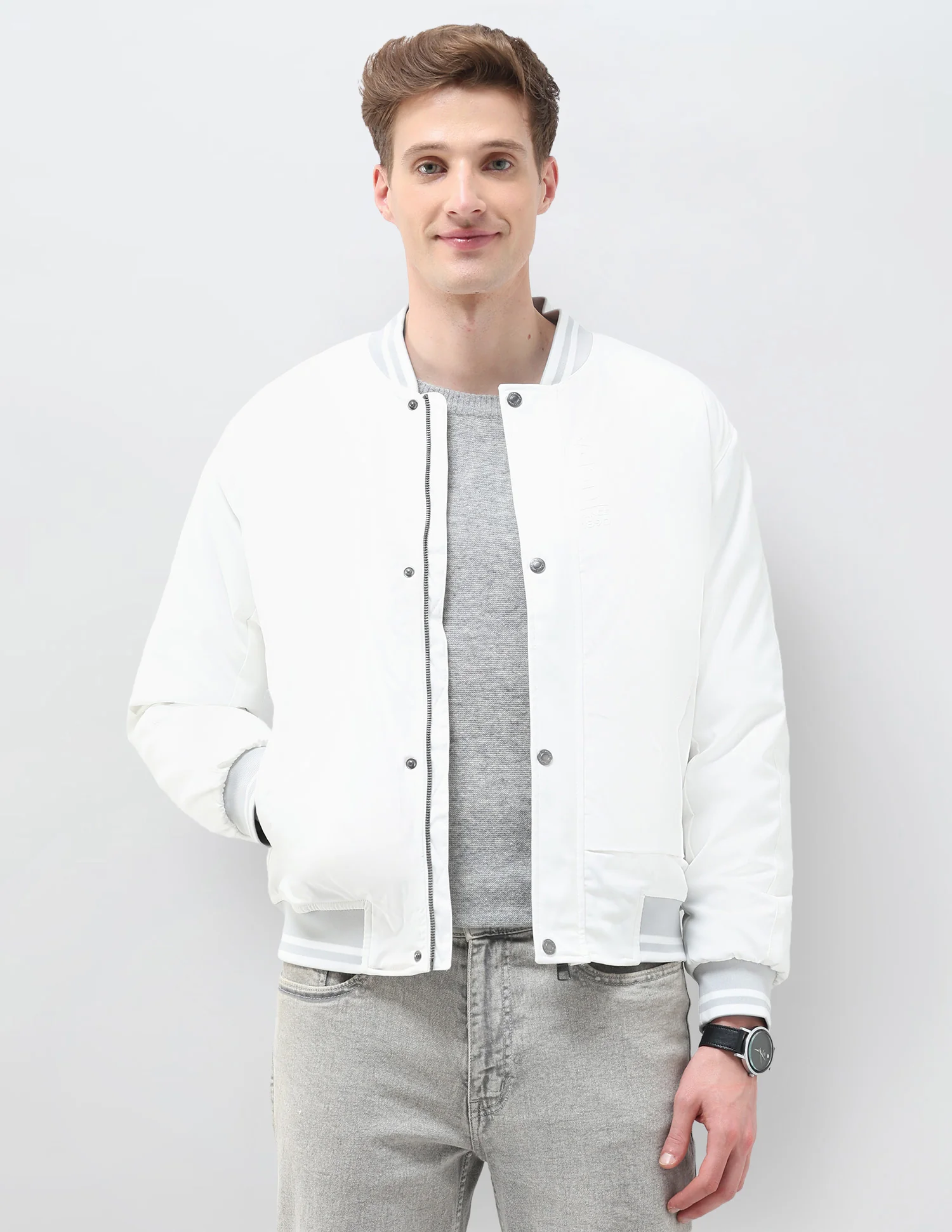Solid Regular Fit Bomber Jacket