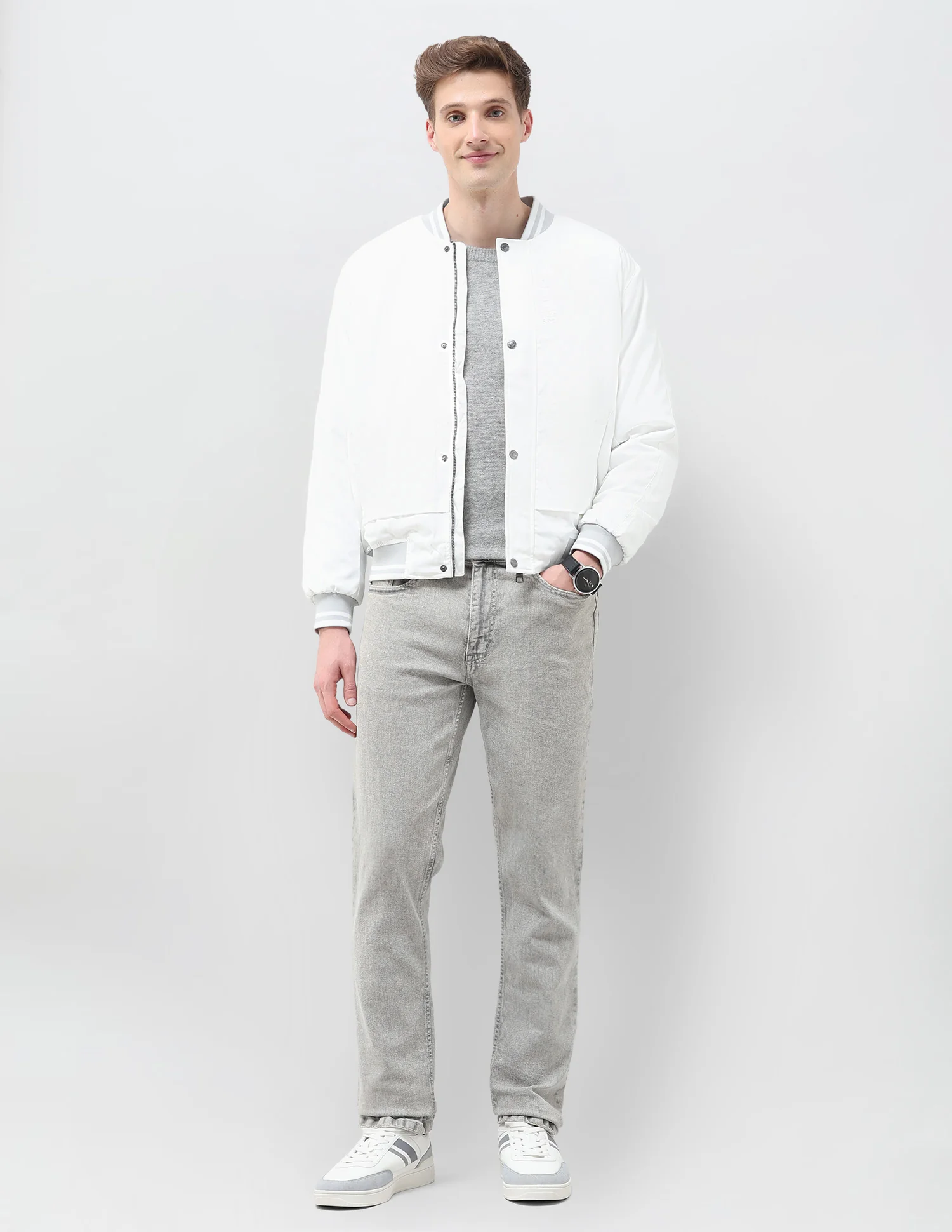 Solid Regular Fit Bomber Jacket - Image 3