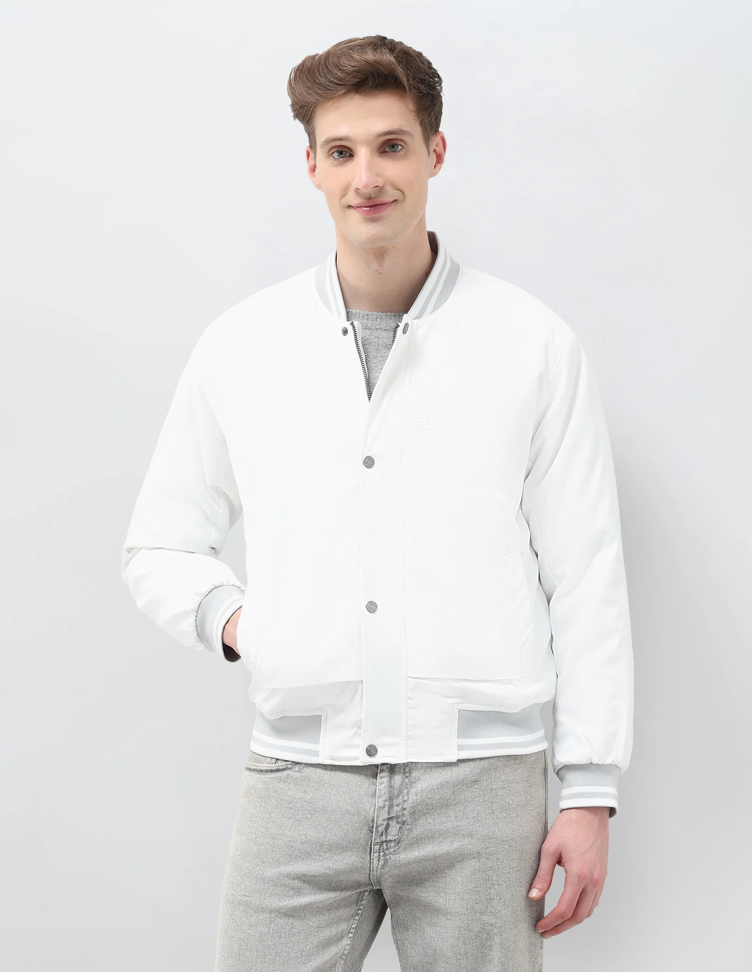 Solid Regular Fit Bomber Jacket - Image 6