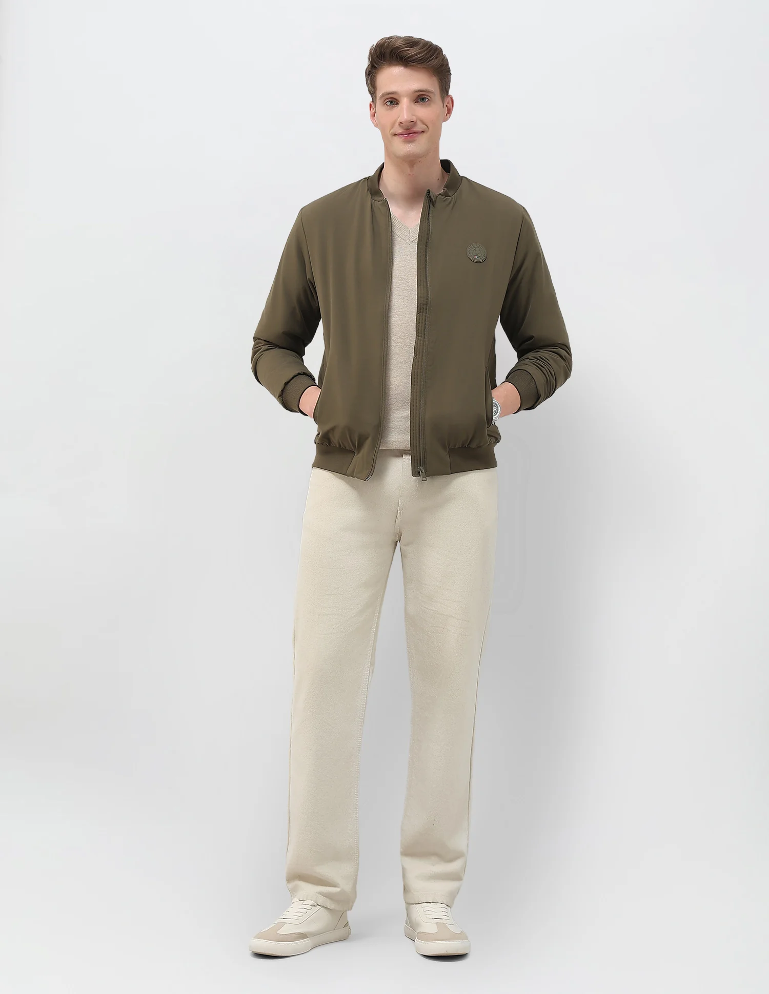 Solid Regular Fit Bomber Jacket - Image 3