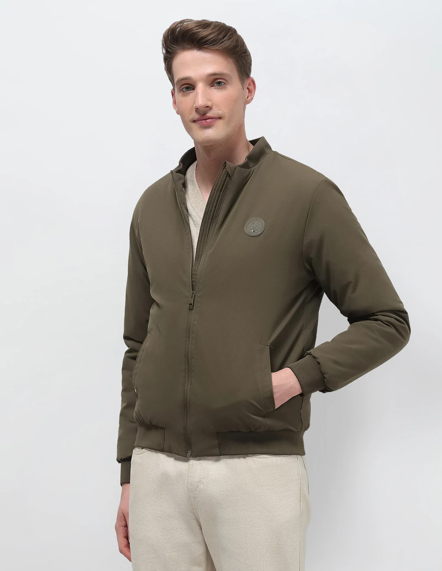 Solid Regular Fit Bomber Jacket - Image 4