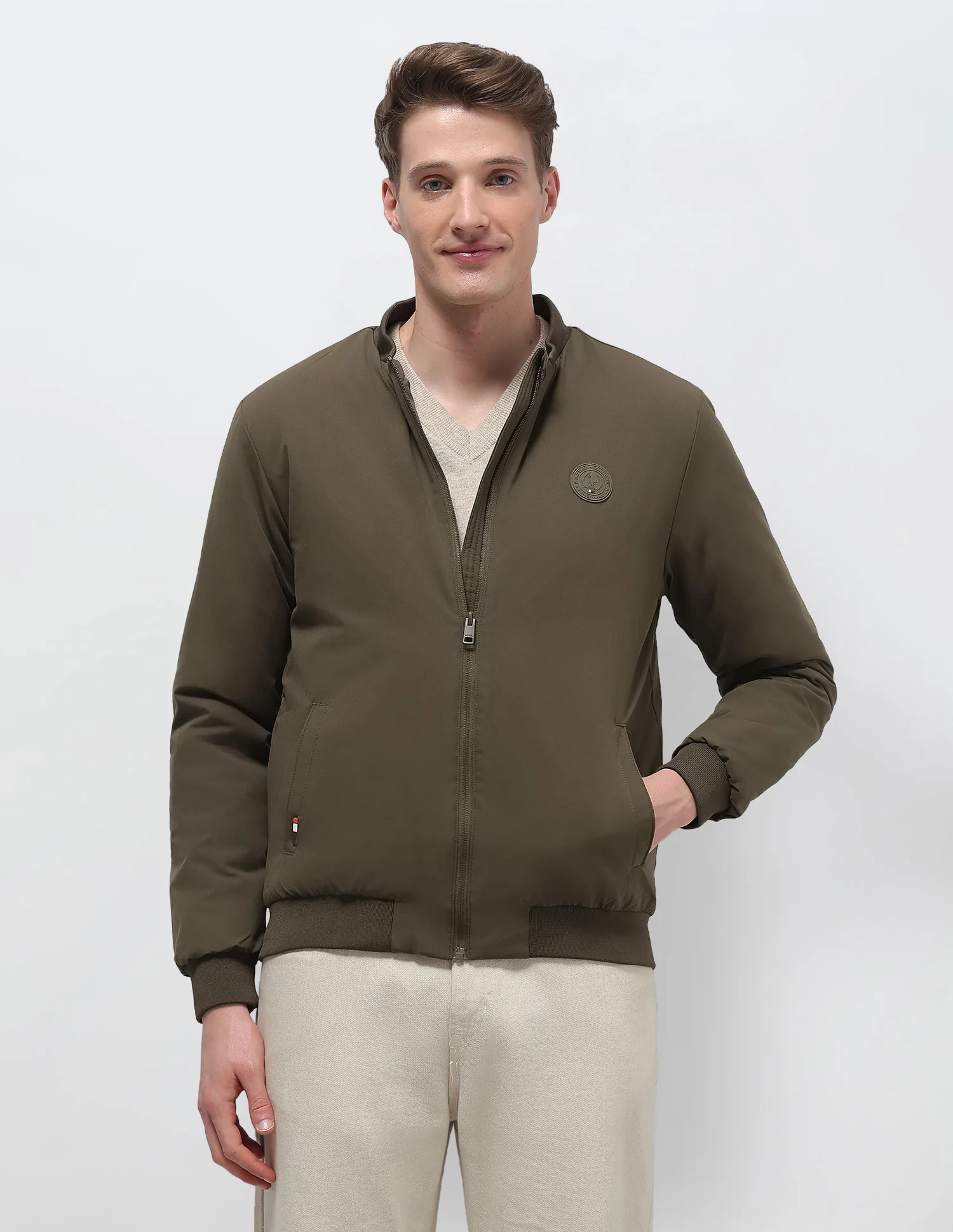 Solid Regular Fit Bomber Jacket - Image 6