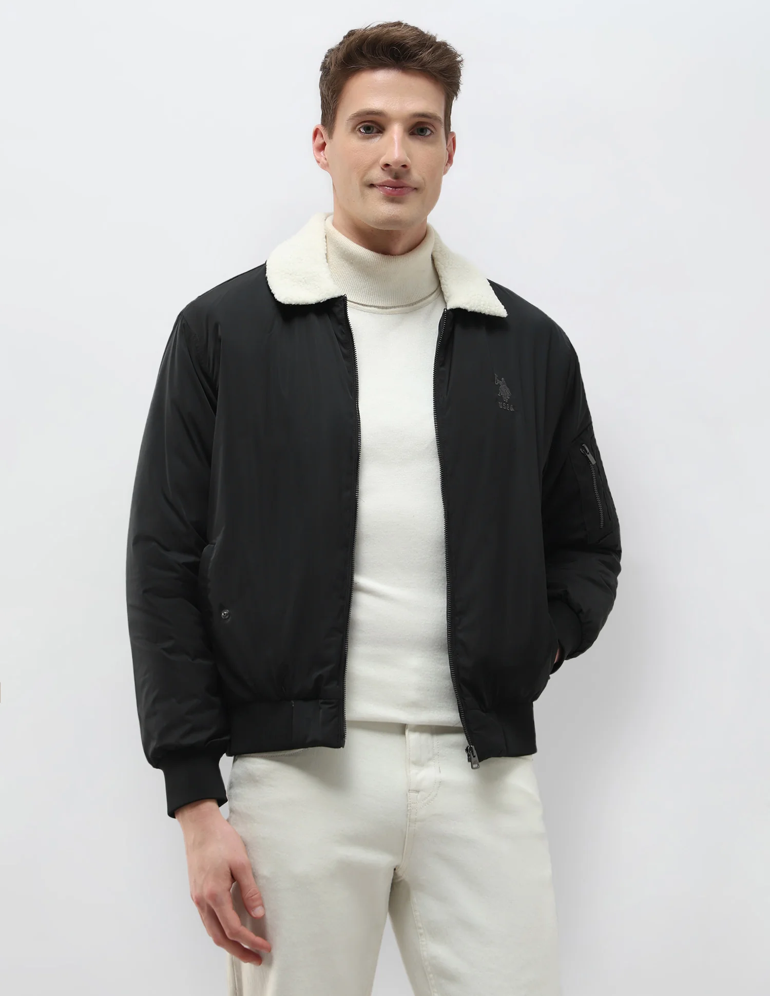 Solid Regular Fit Bomber Jacket