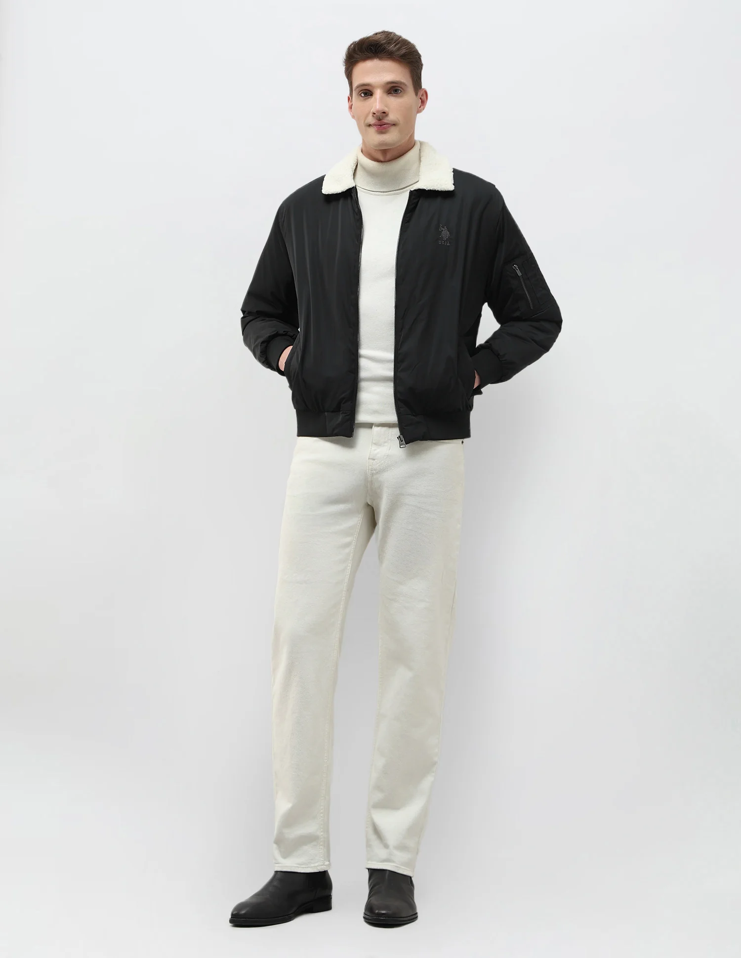Solid Regular Fit Bomber Jacket - Image 3