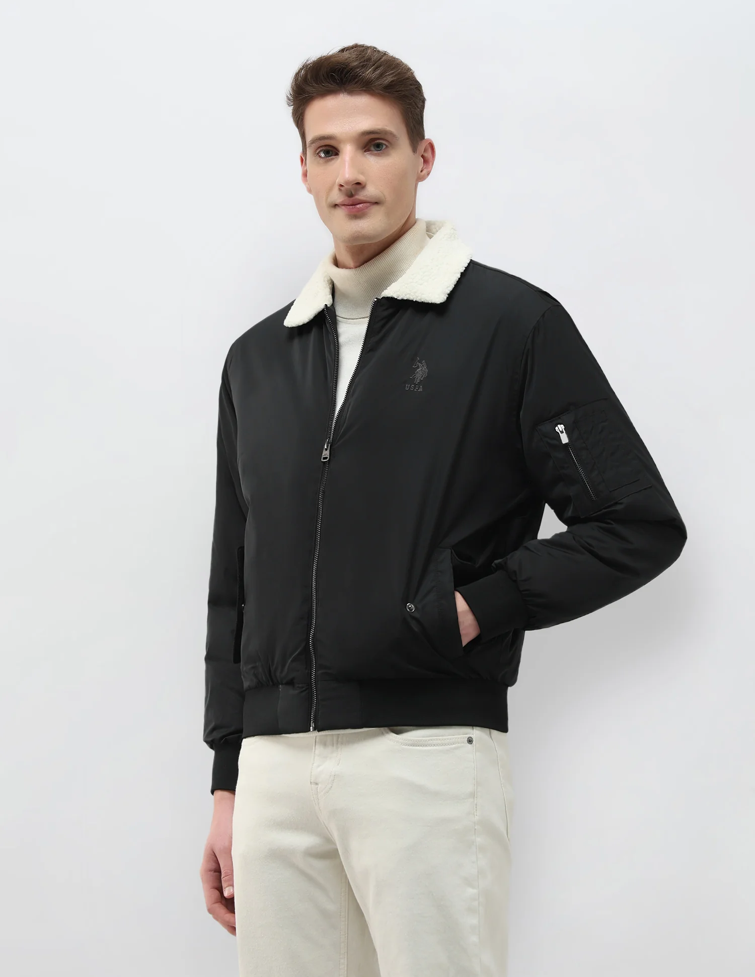 Solid Regular Fit Bomber Jacket - Image 4