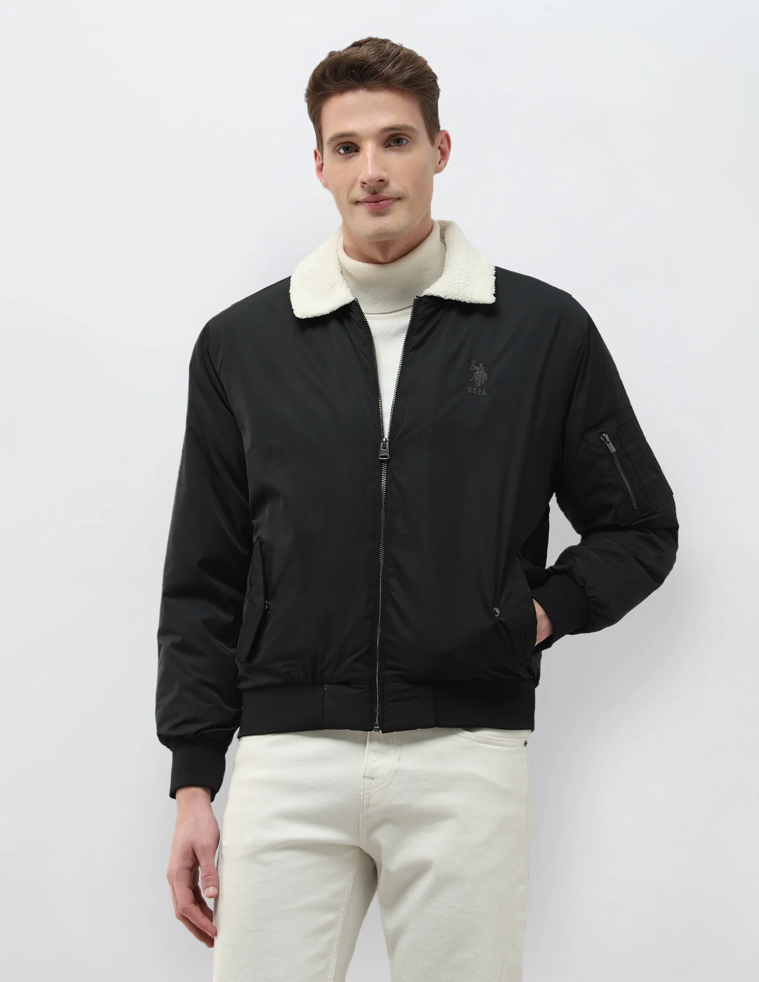 Solid Regular Fit Bomber Jacket - Image 6