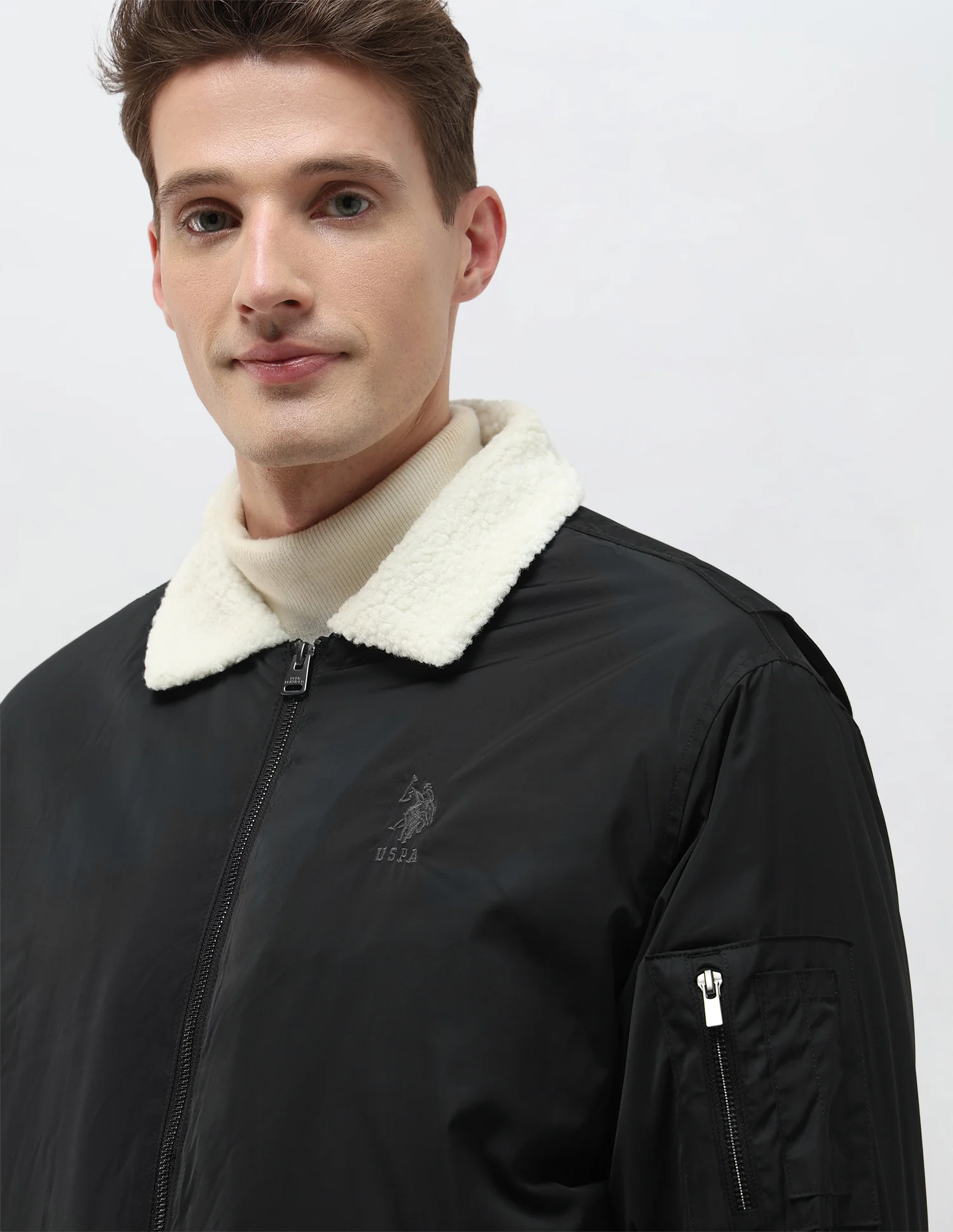 Solid Regular Fit Bomber Jacket - Image 7