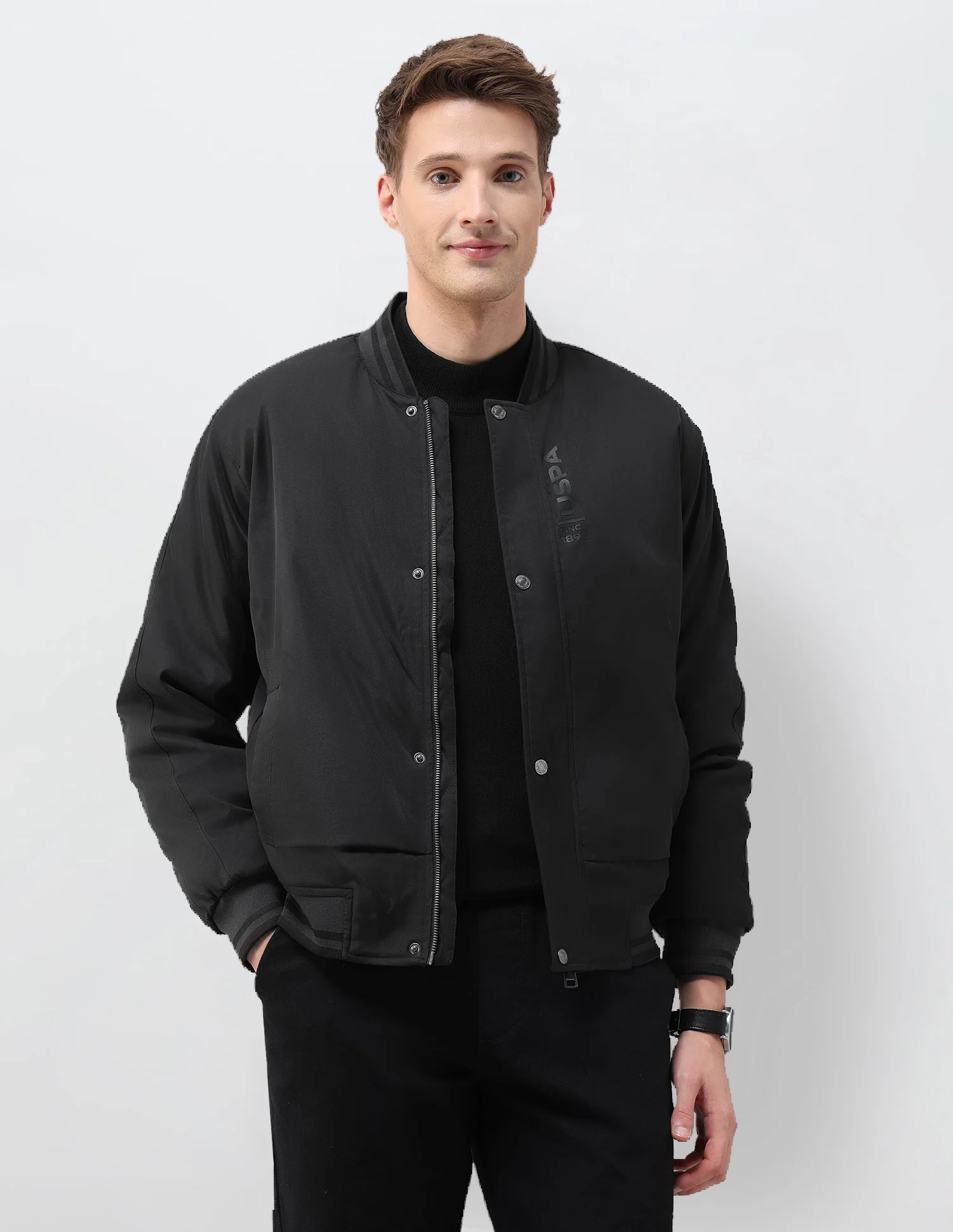 Solid Regular Fit Bomber Jacket