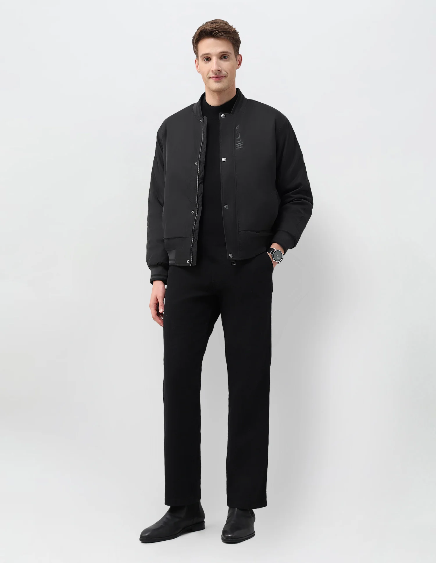 Solid Regular Fit Bomber Jacket - Image 3