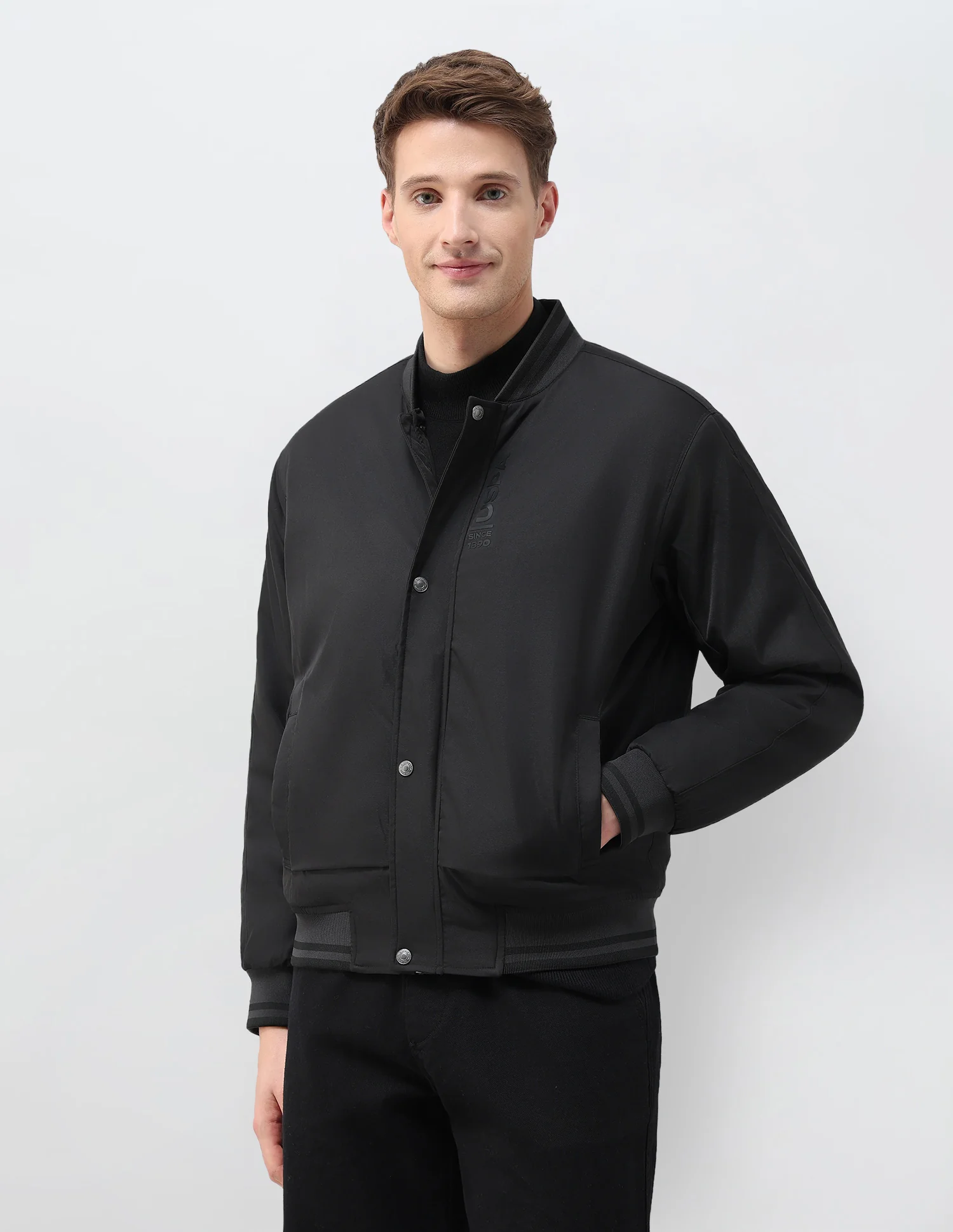 Solid Regular Fit Bomber Jacket - Image 4