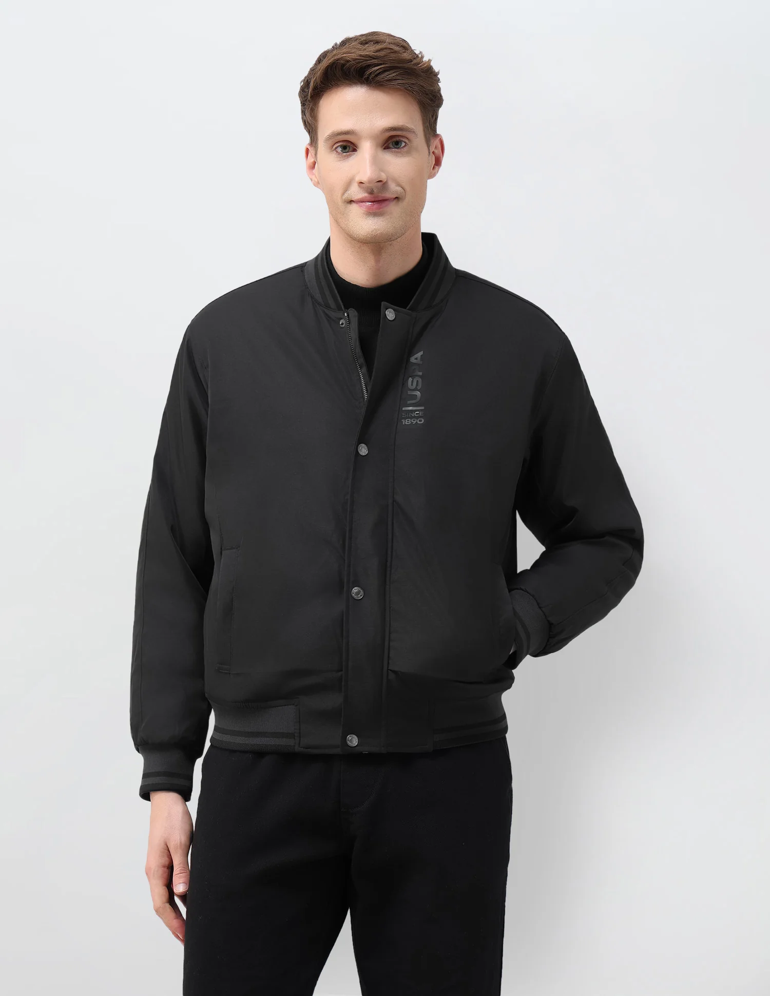 Solid Regular Fit Bomber Jacket - Image 6