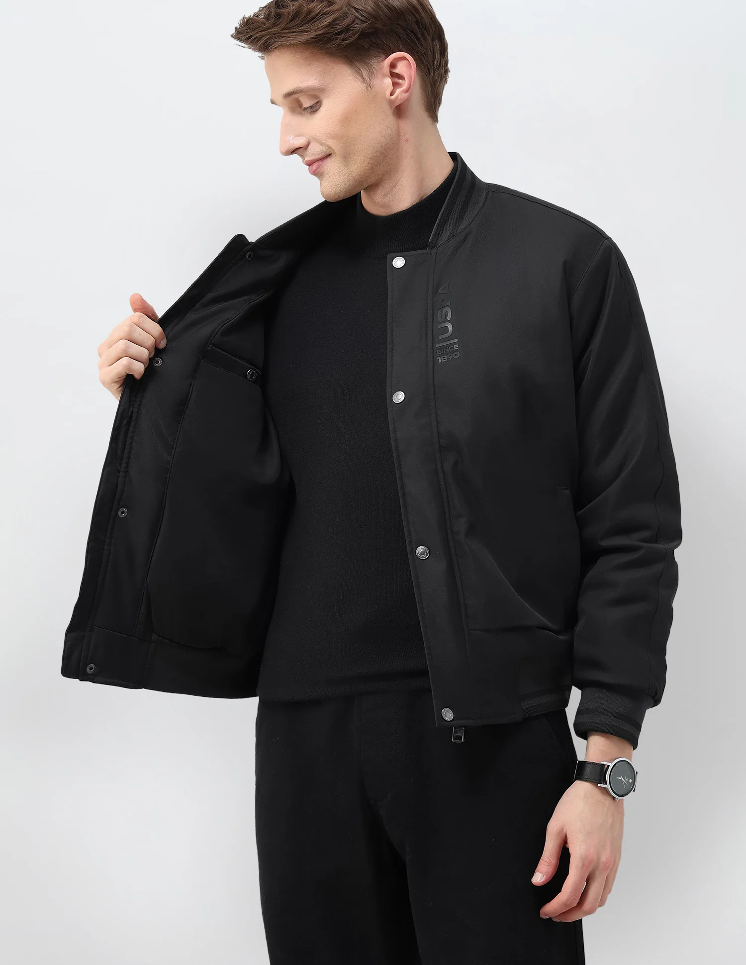 Solid Regular Fit Bomber Jacket - Image 9