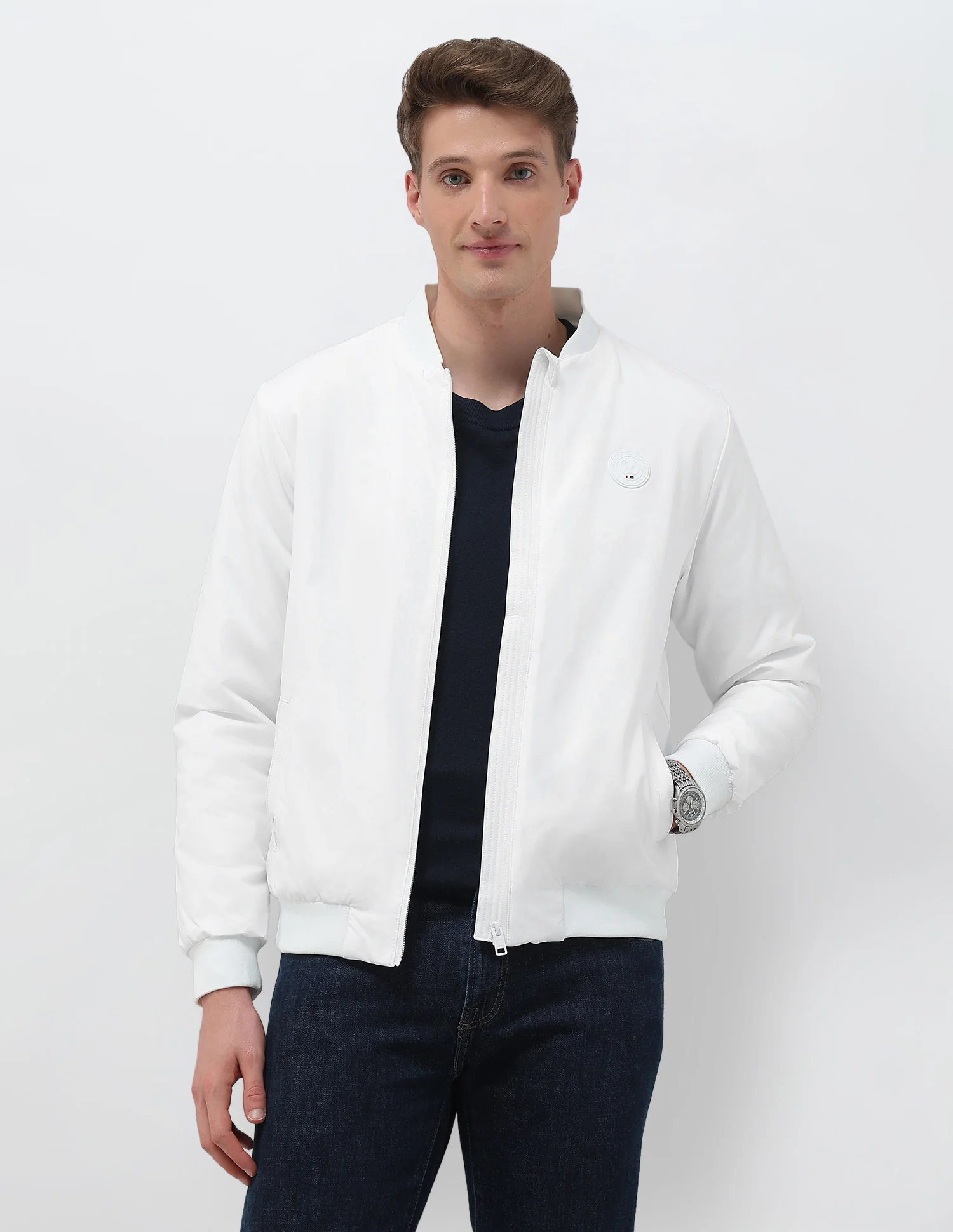 Solid Regular Fit Bomber Jacket