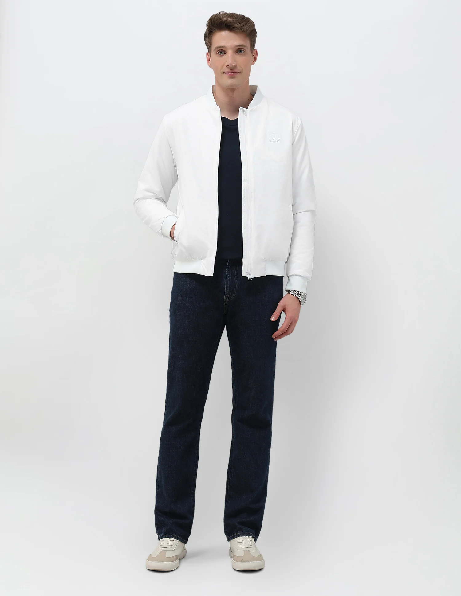 Solid Regular Fit Bomber Jacket - Image 3