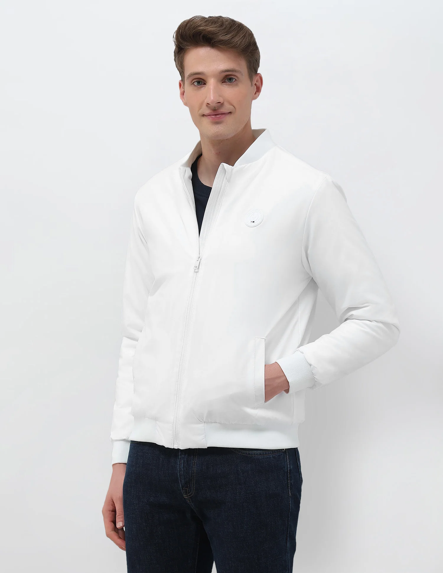 Solid Regular Fit Bomber Jacket - Image 4