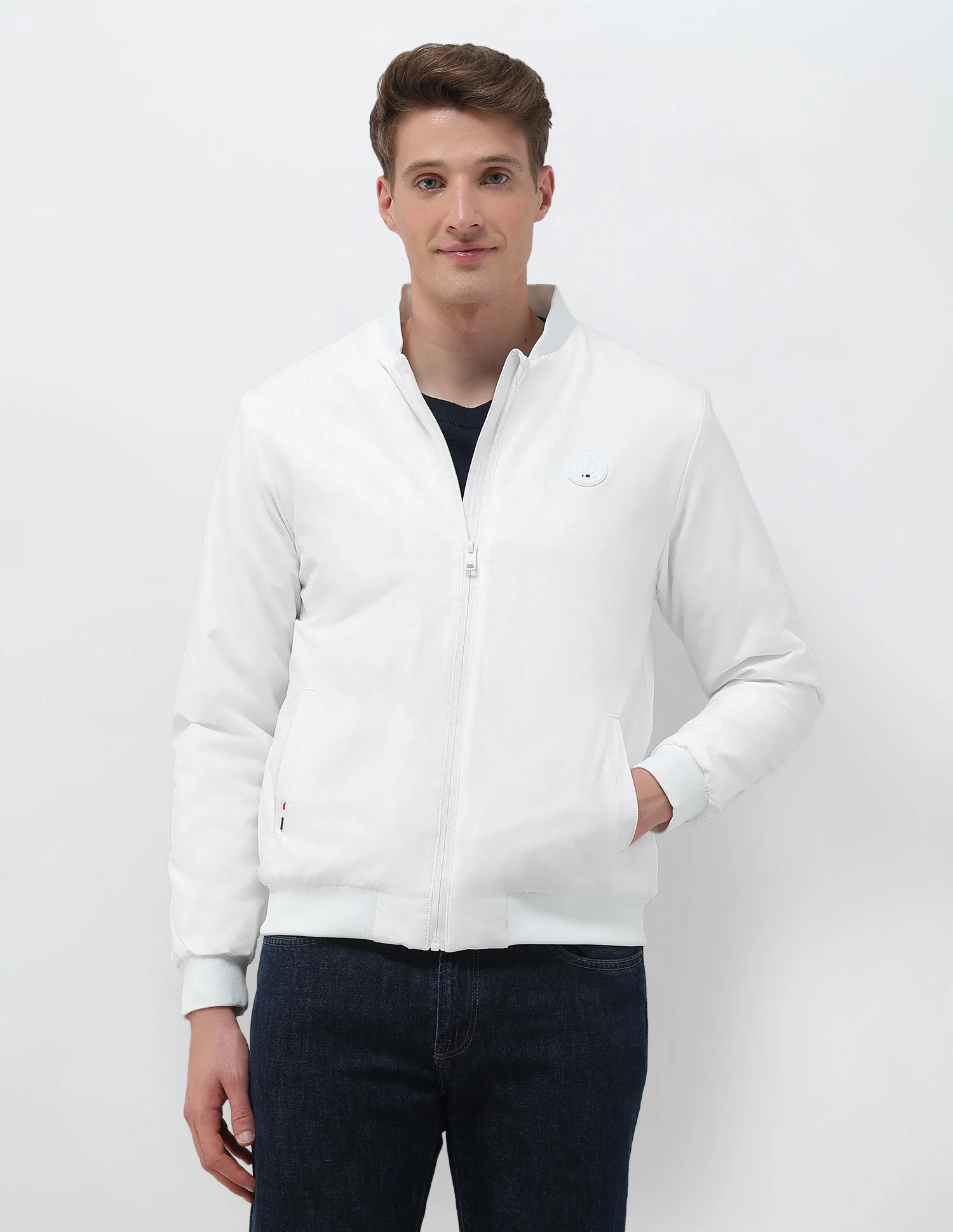 Solid Regular Fit Bomber Jacket - Image 6