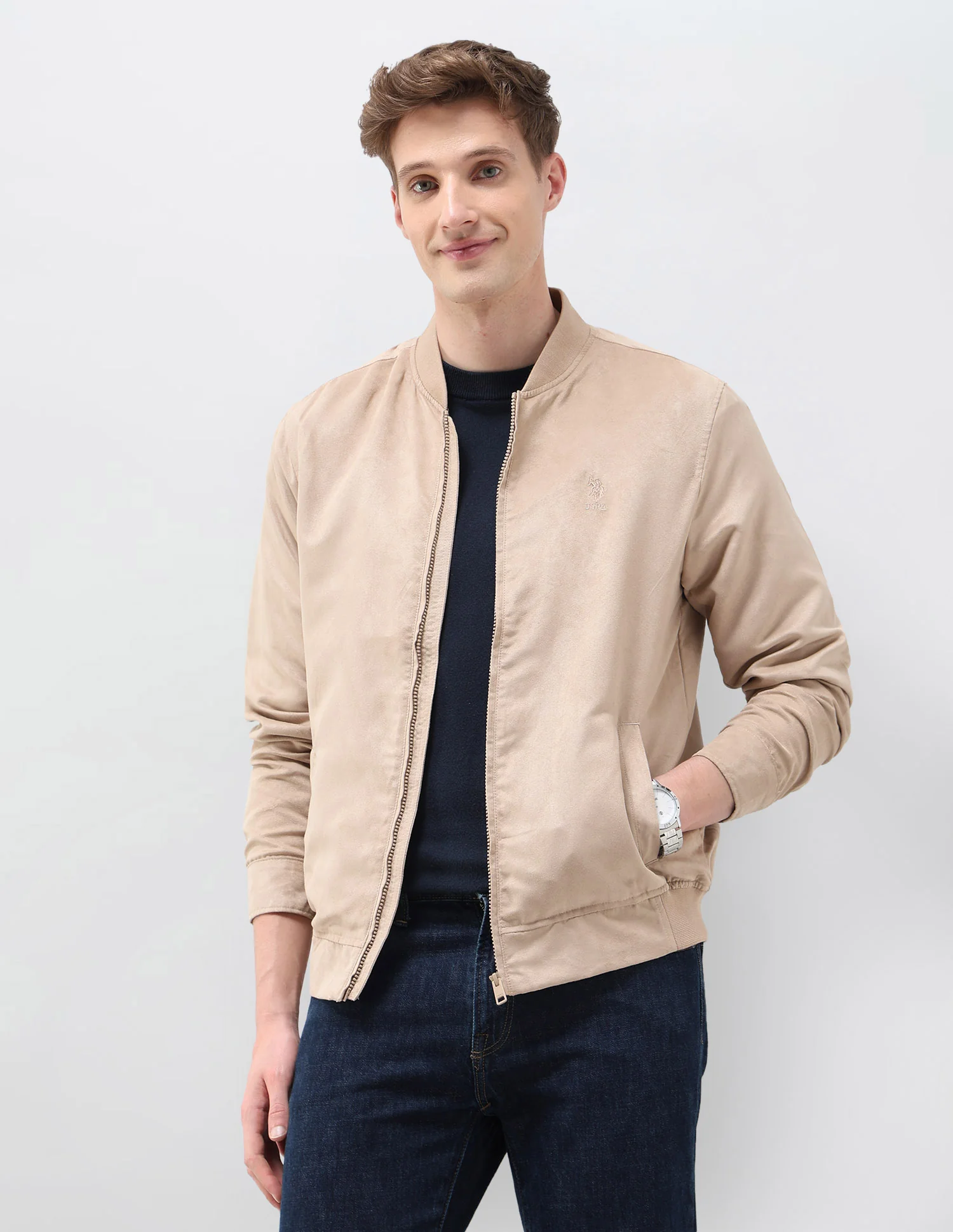 Solid Regular Fit Bomber Jacket