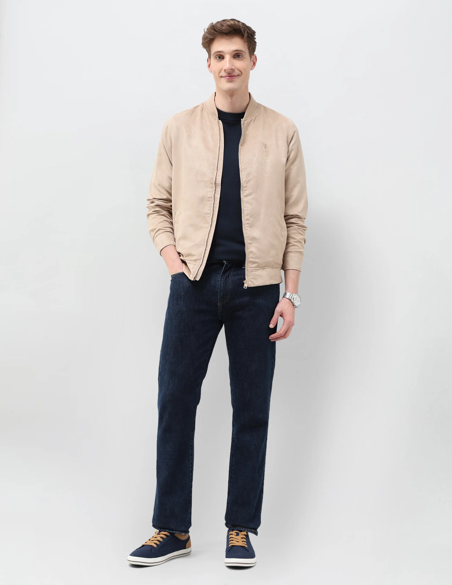 Solid Regular Fit Bomber Jacket - Image 3