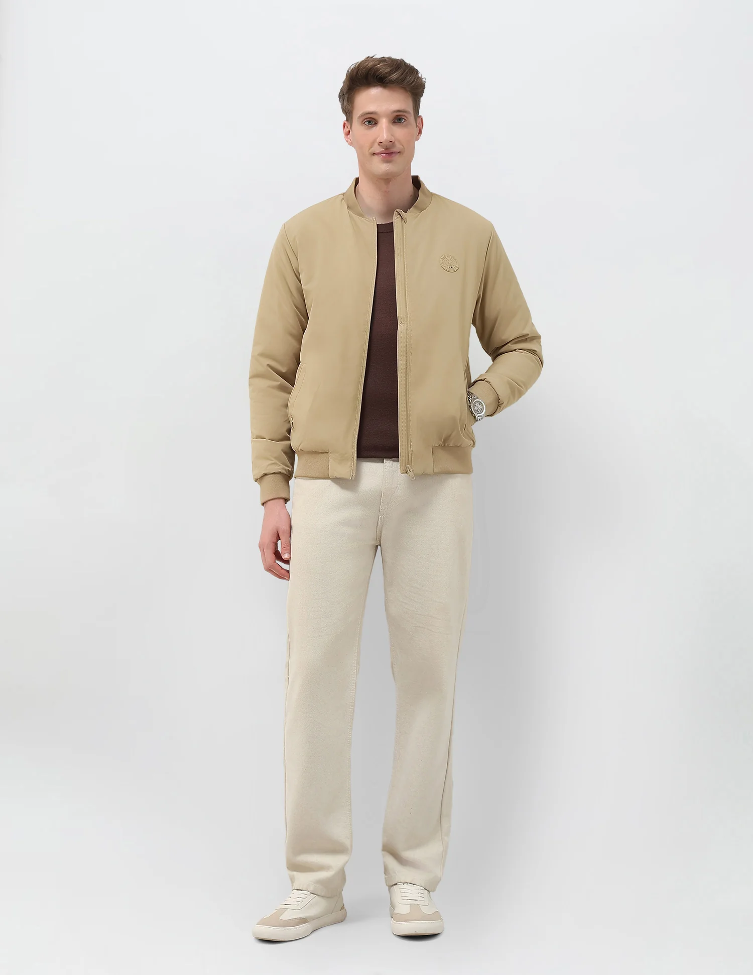 Solid Regular Fit Bomber Jacket - Image 3