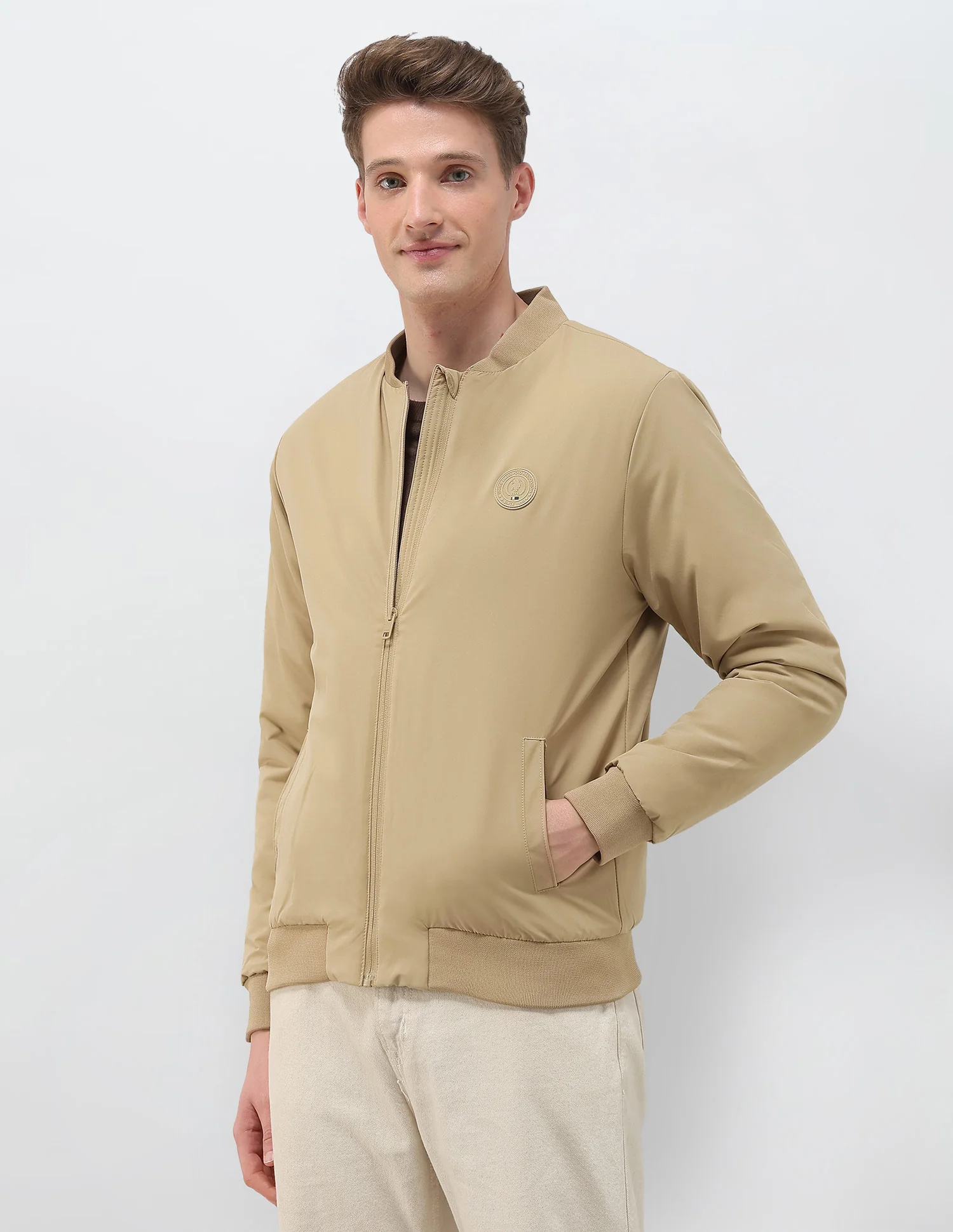 Solid Regular Fit Bomber Jacket - Image 4