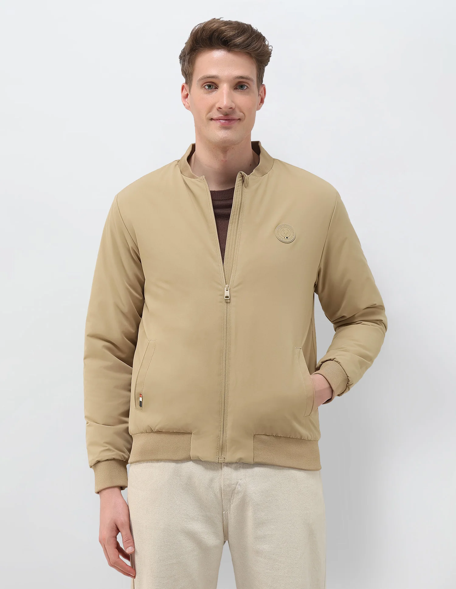 Solid Regular Fit Bomber Jacket - Image 6