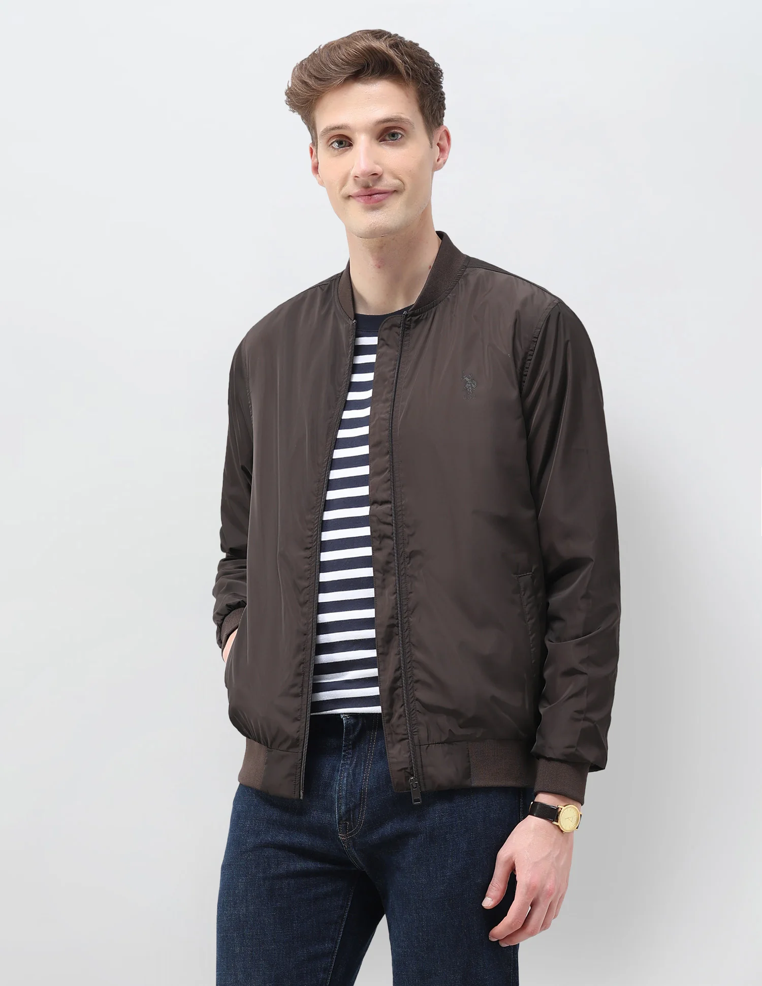 Solid Regular Fit Bomber Jacket