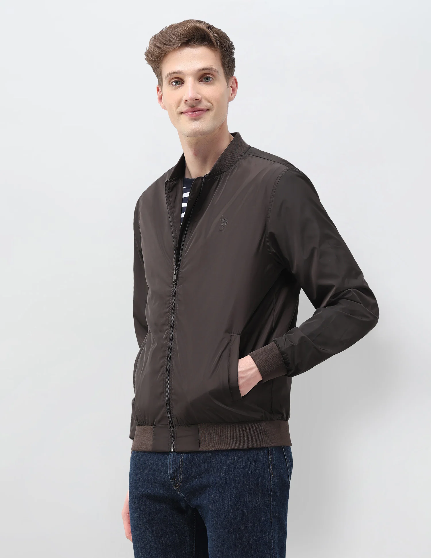 Solid Regular Fit Bomber Jacket - Image 4