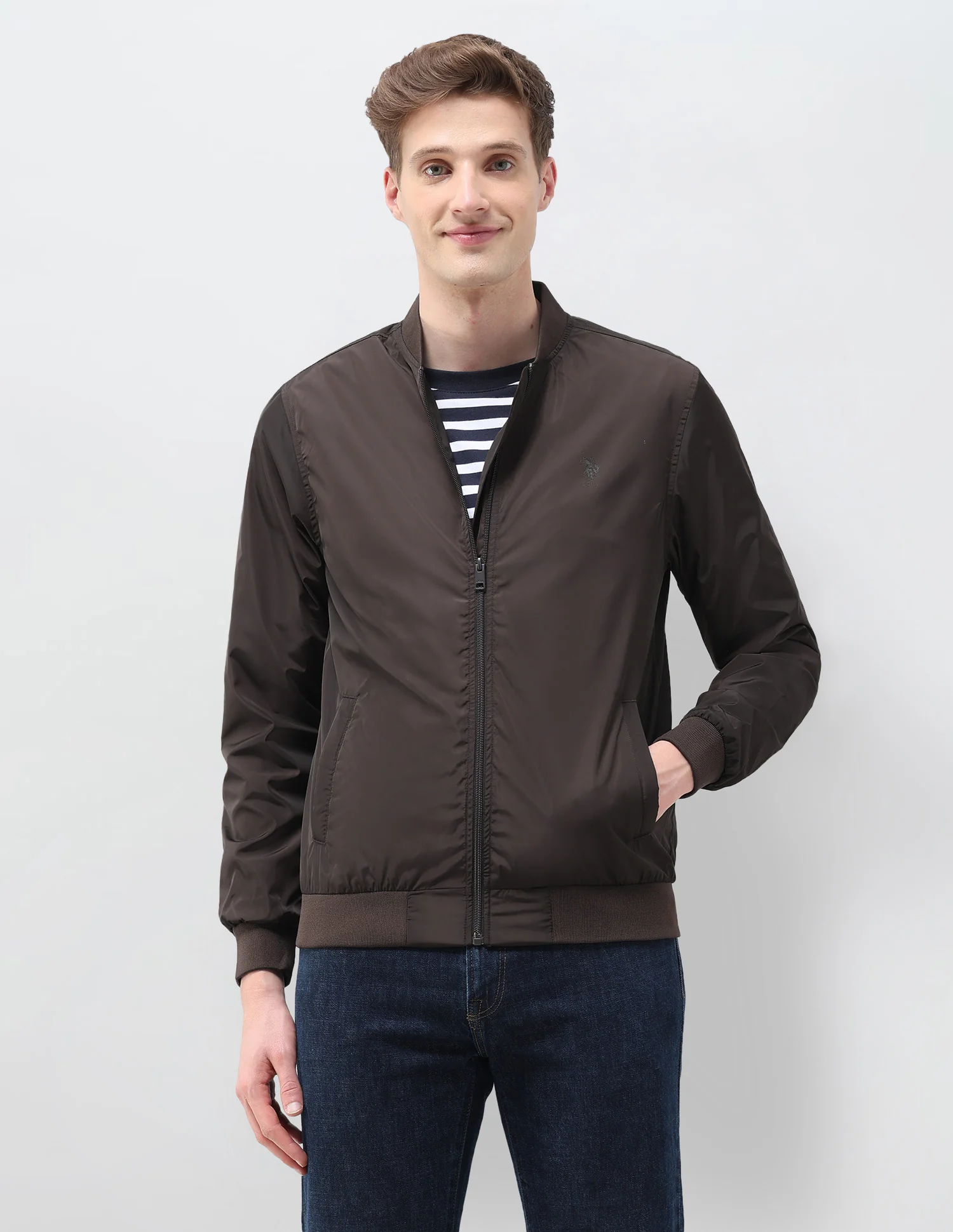 Solid Regular Fit Bomber Jacket - Image 6
