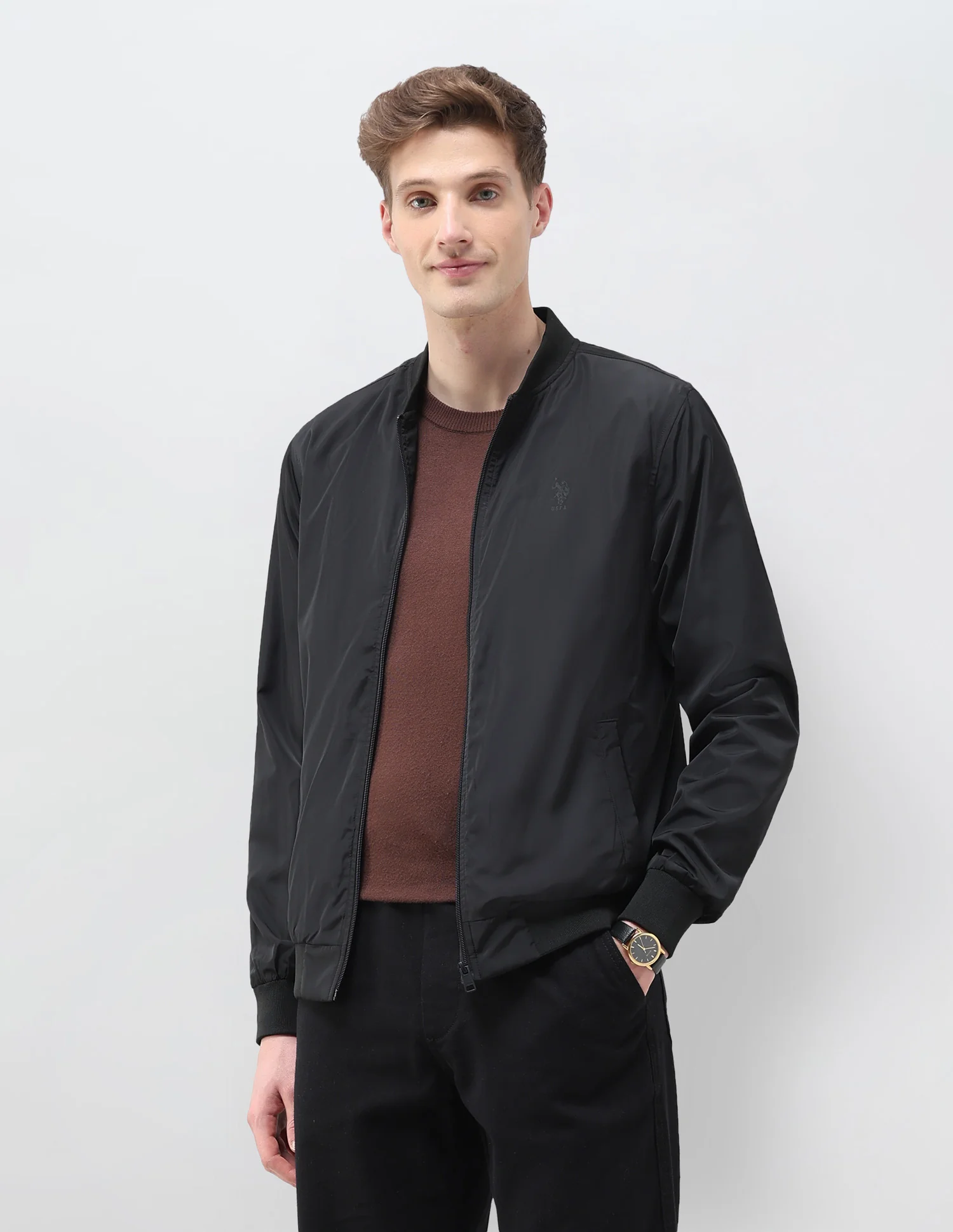 Solid Regular Fit Bomber Jacket