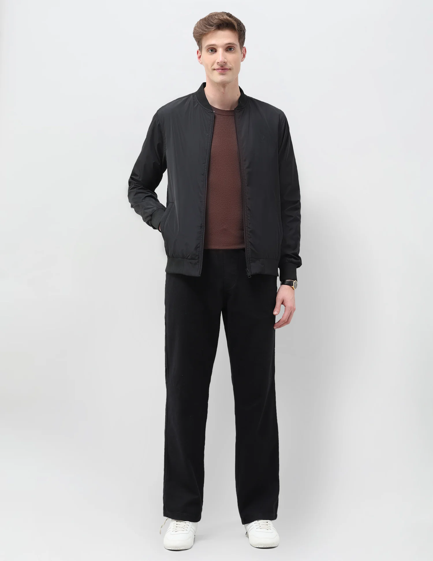 Solid Regular Fit Bomber Jacket - Image 3