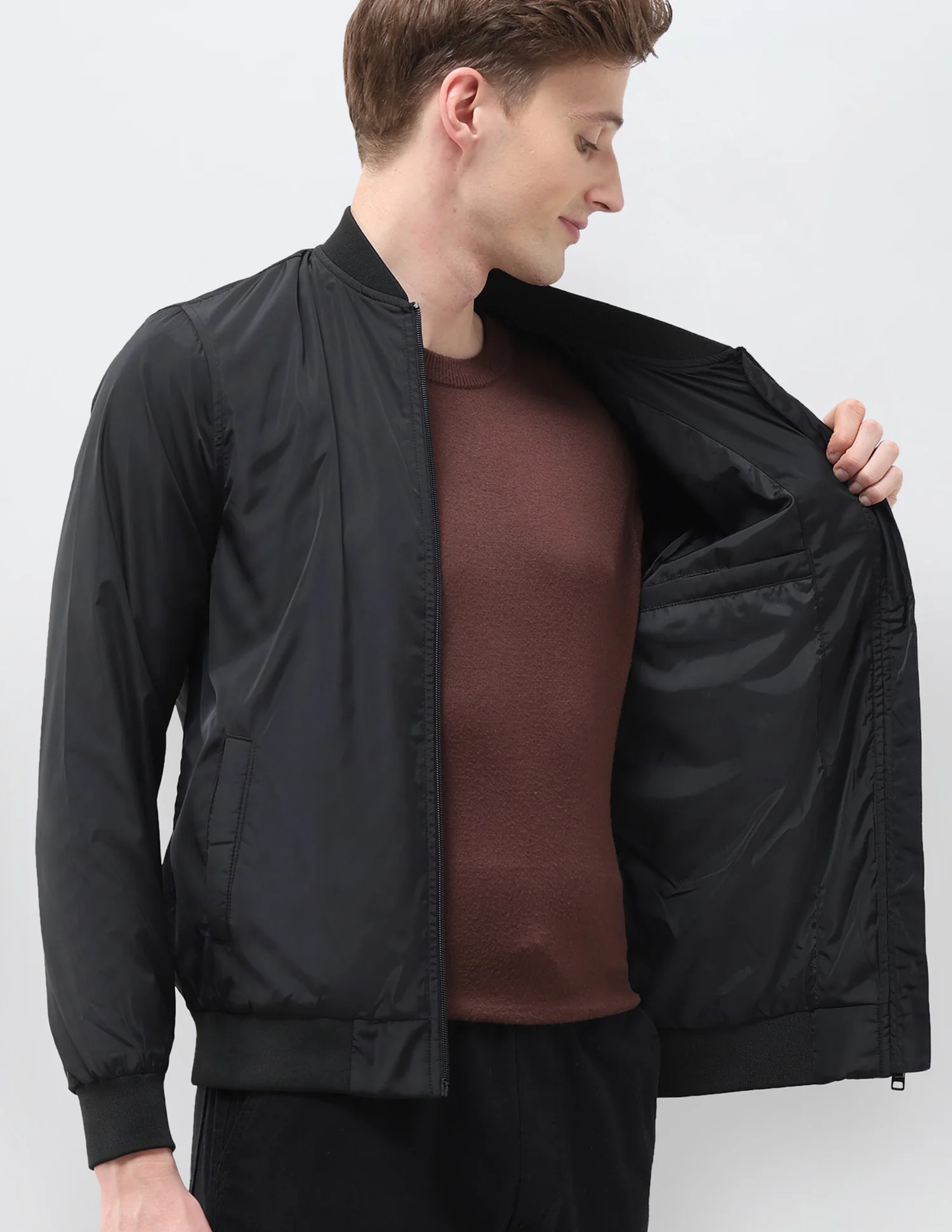 Solid Regular Fit Bomber Jacket - Image 8