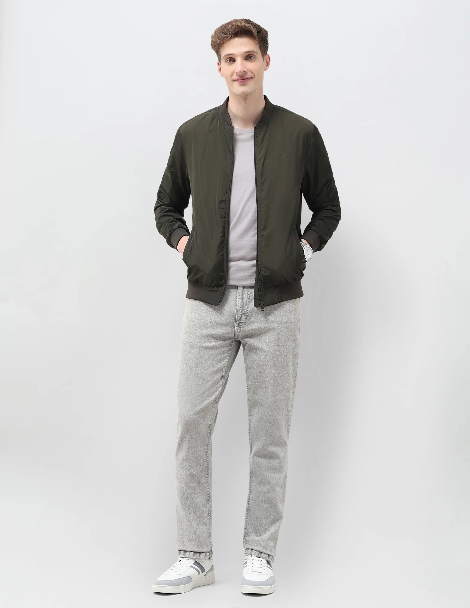 Solid Regular Fit Bomber Jacket - Image 3