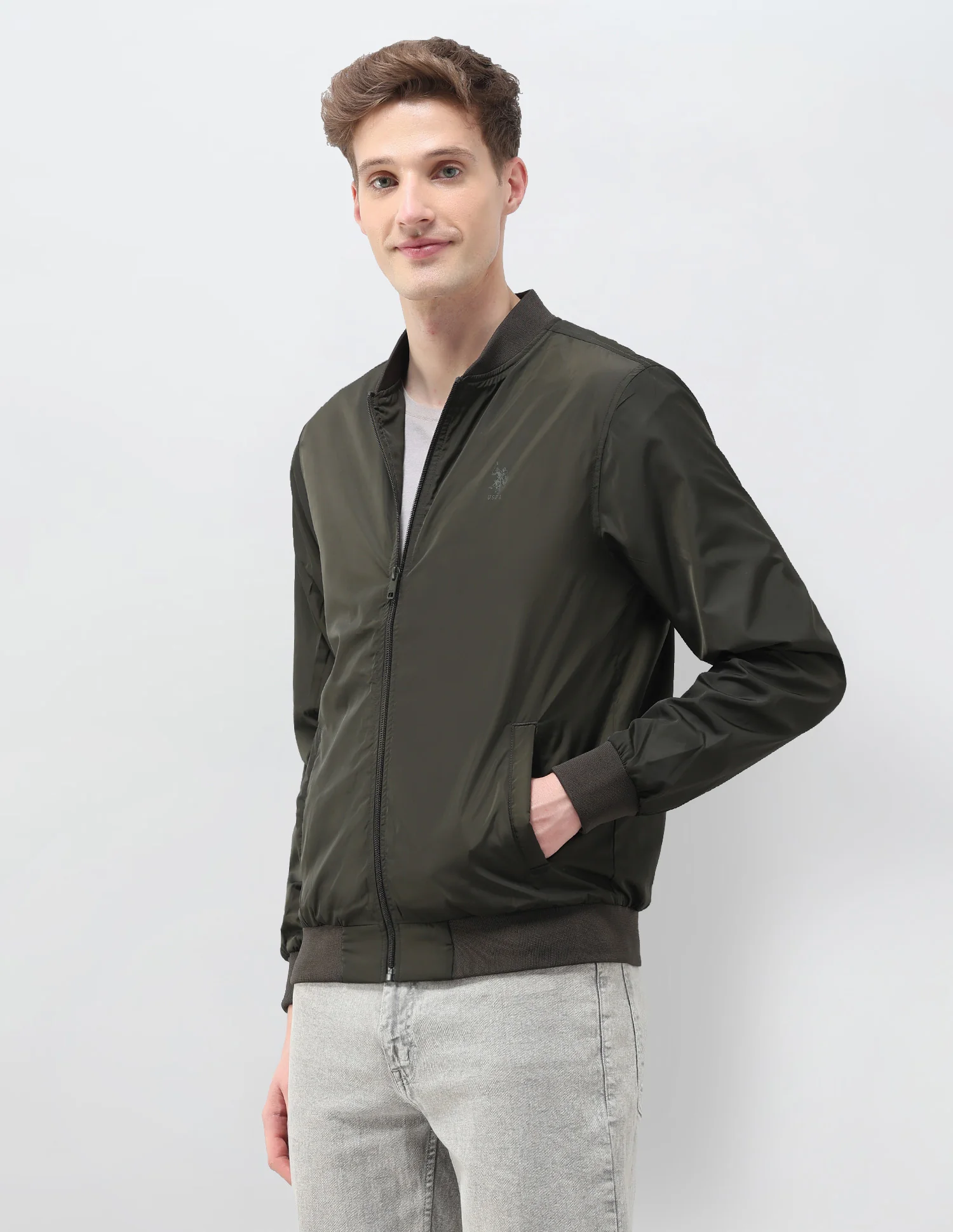 Solid Regular Fit Bomber Jacket - Image 4