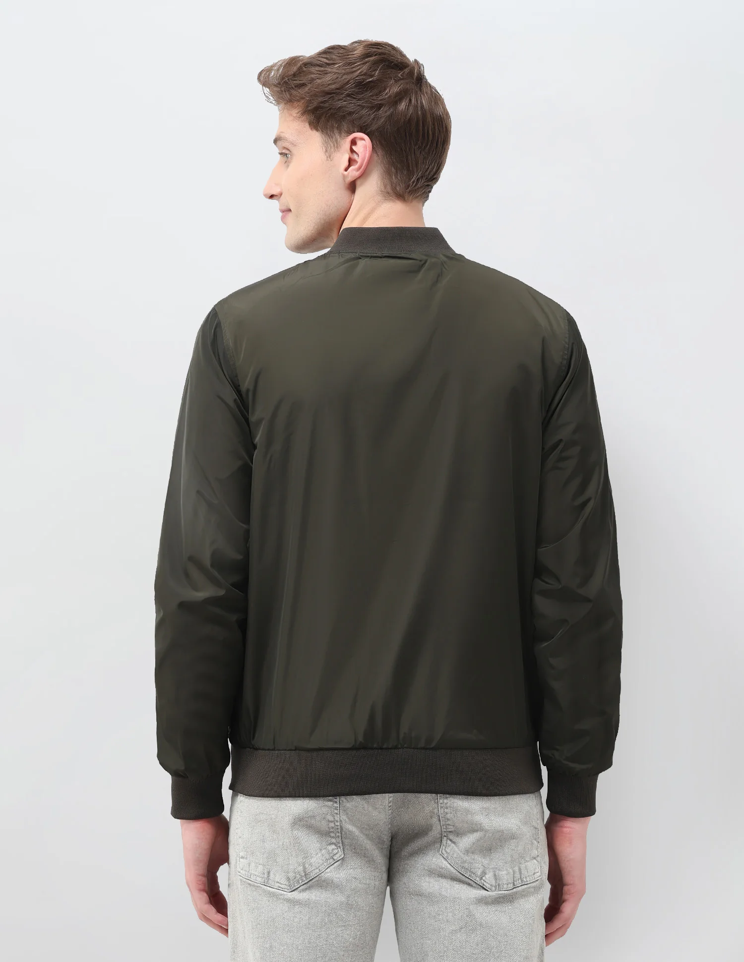 Solid Regular Fit Bomber Jacket - Image 5