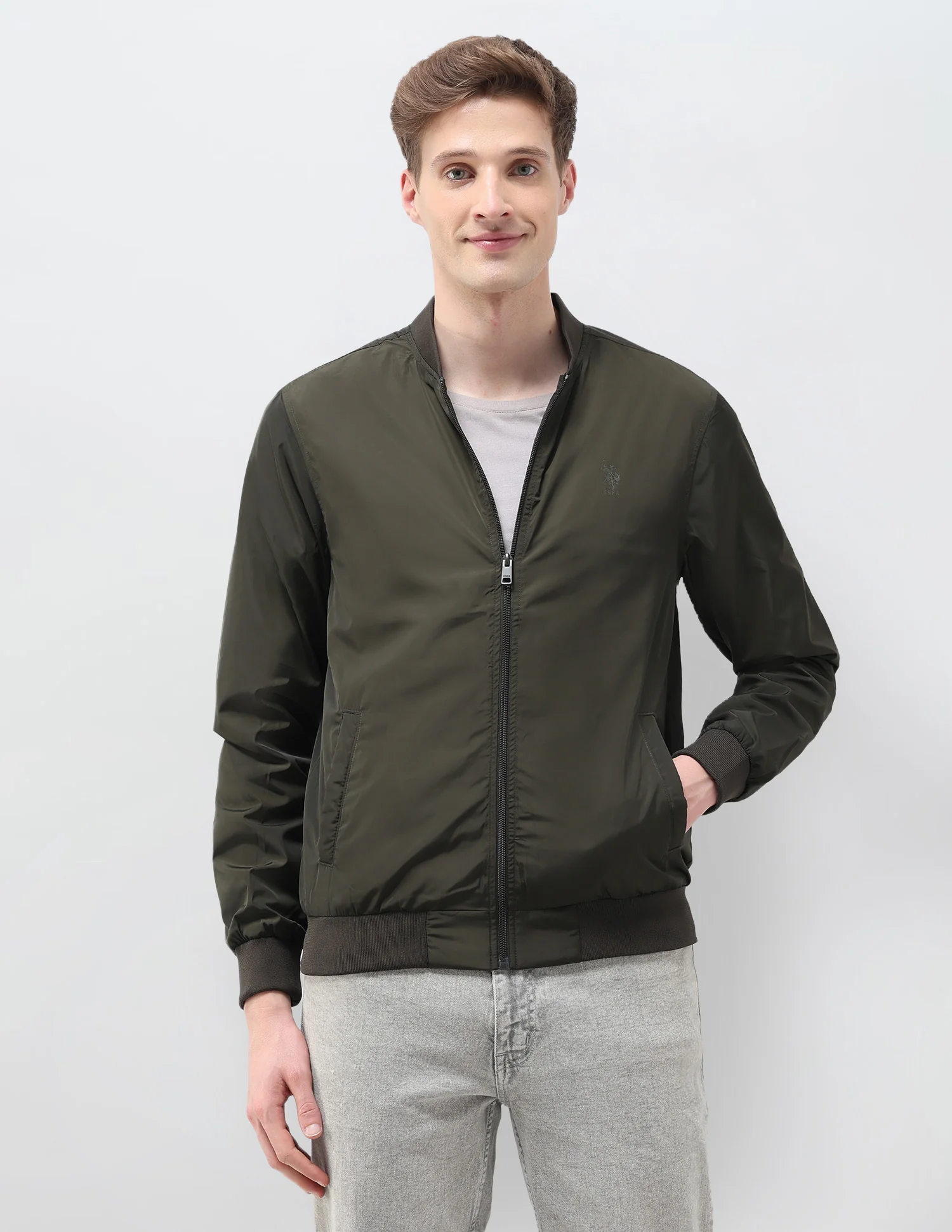 Solid Regular Fit Bomber Jacket - Image 6