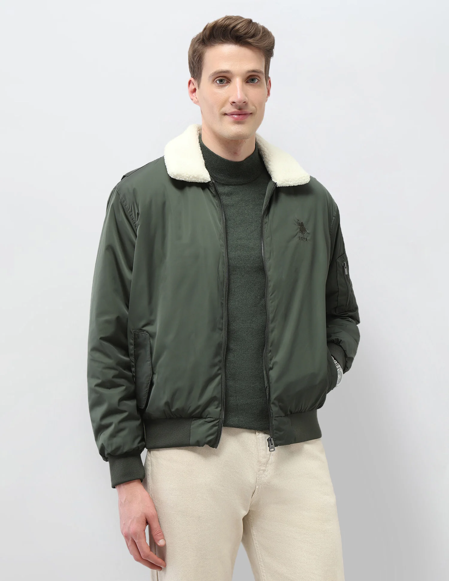 Solid Regular Fit Bomber Jacket