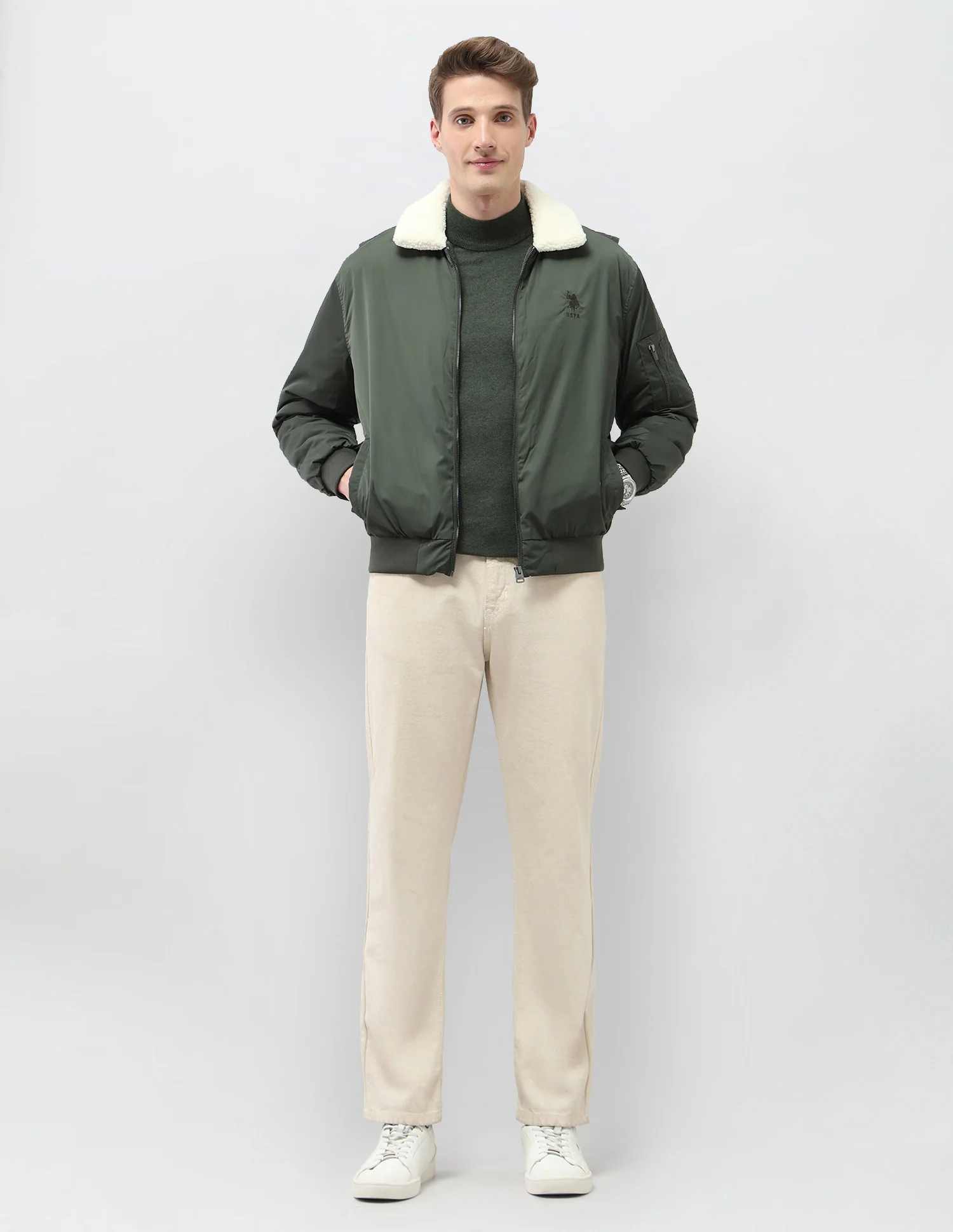 Solid Regular Fit Bomber Jacket - Image 3