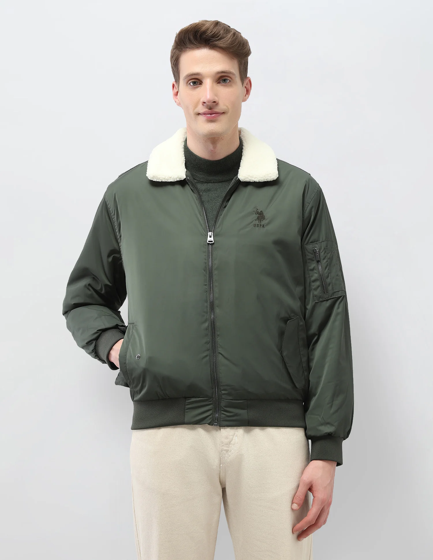 Solid Regular Fit Bomber Jacket - Image 6
