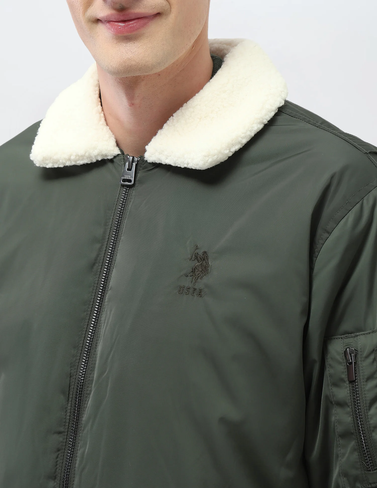 Solid Regular Fit Bomber Jacket - Image 7
