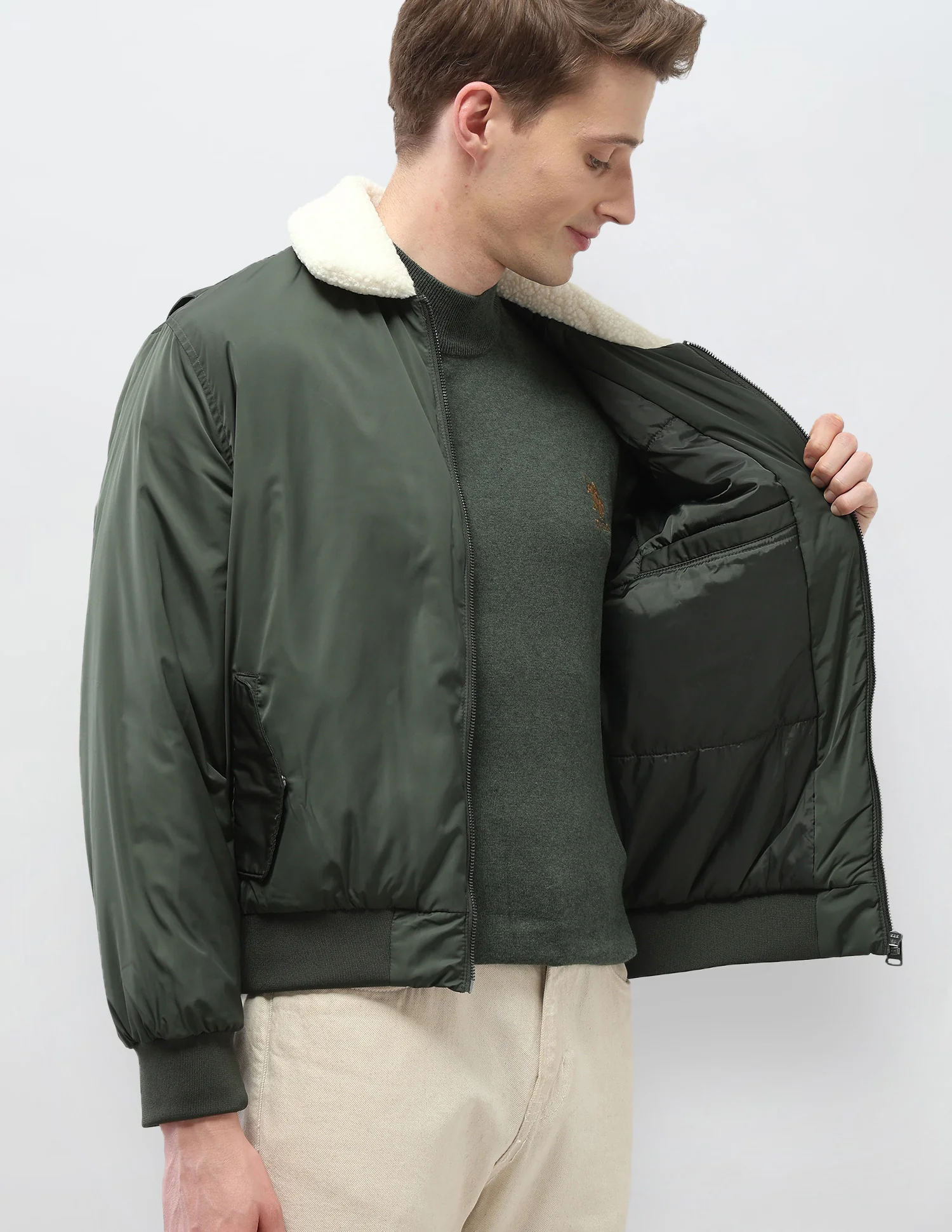 Solid Regular Fit Bomber Jacket - Image 9