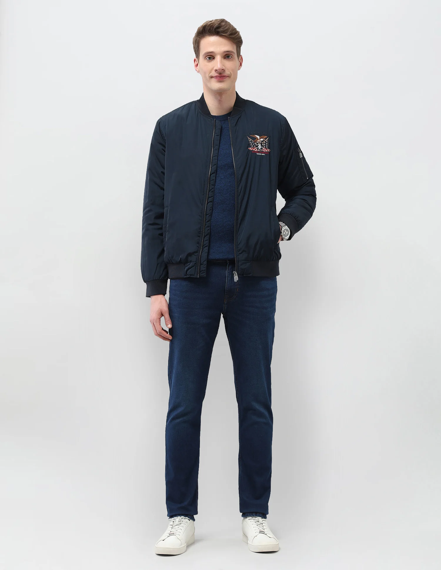 Solid Regular Fit Bomber Jacket - Image 3