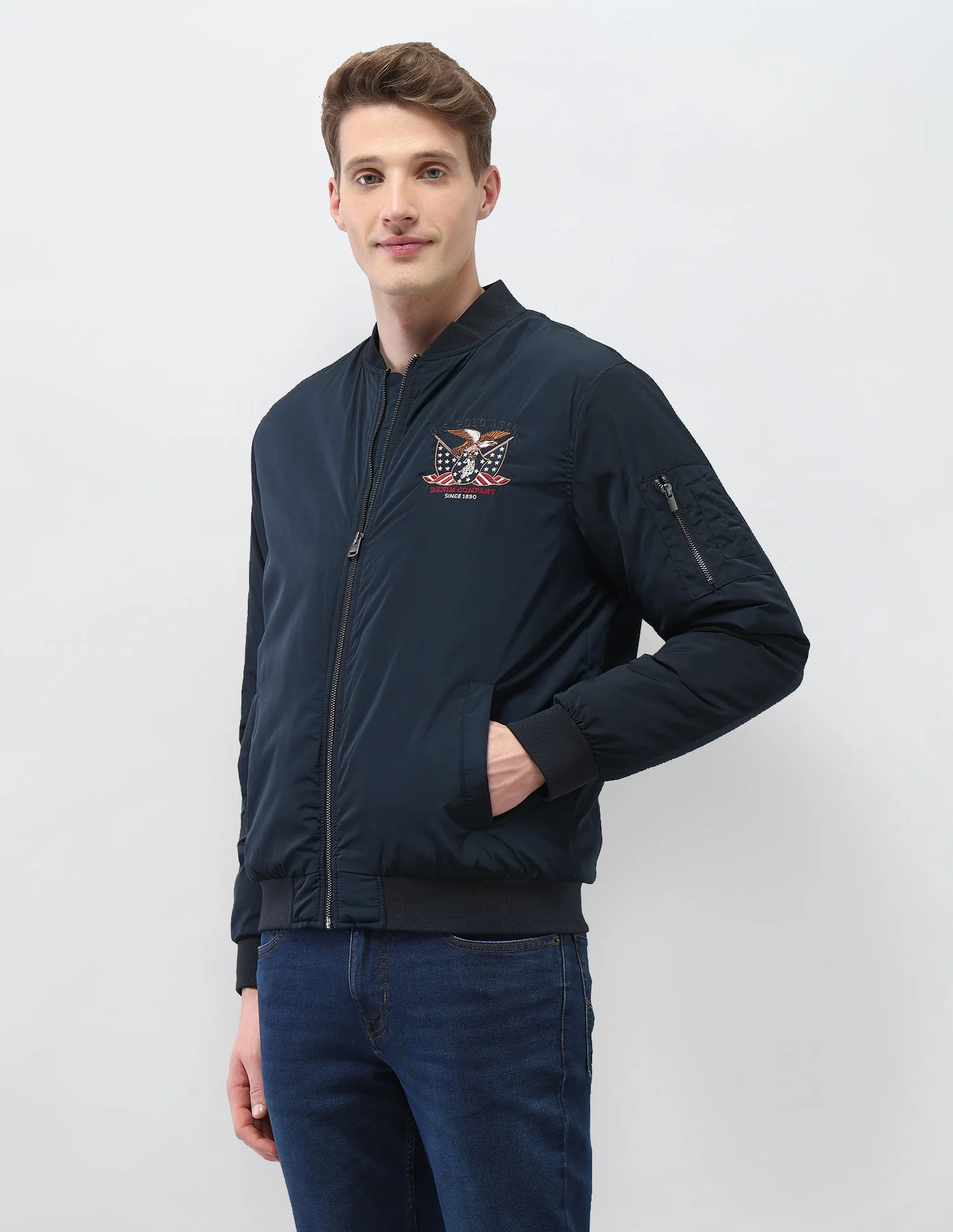 Solid Regular Fit Bomber Jacket - Image 4