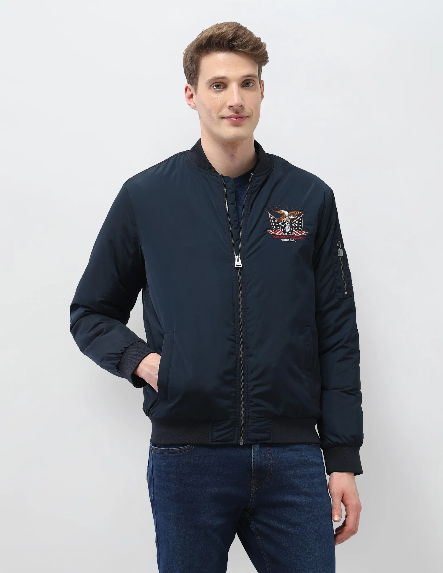 Solid Regular Fit Bomber Jacket - Image 6