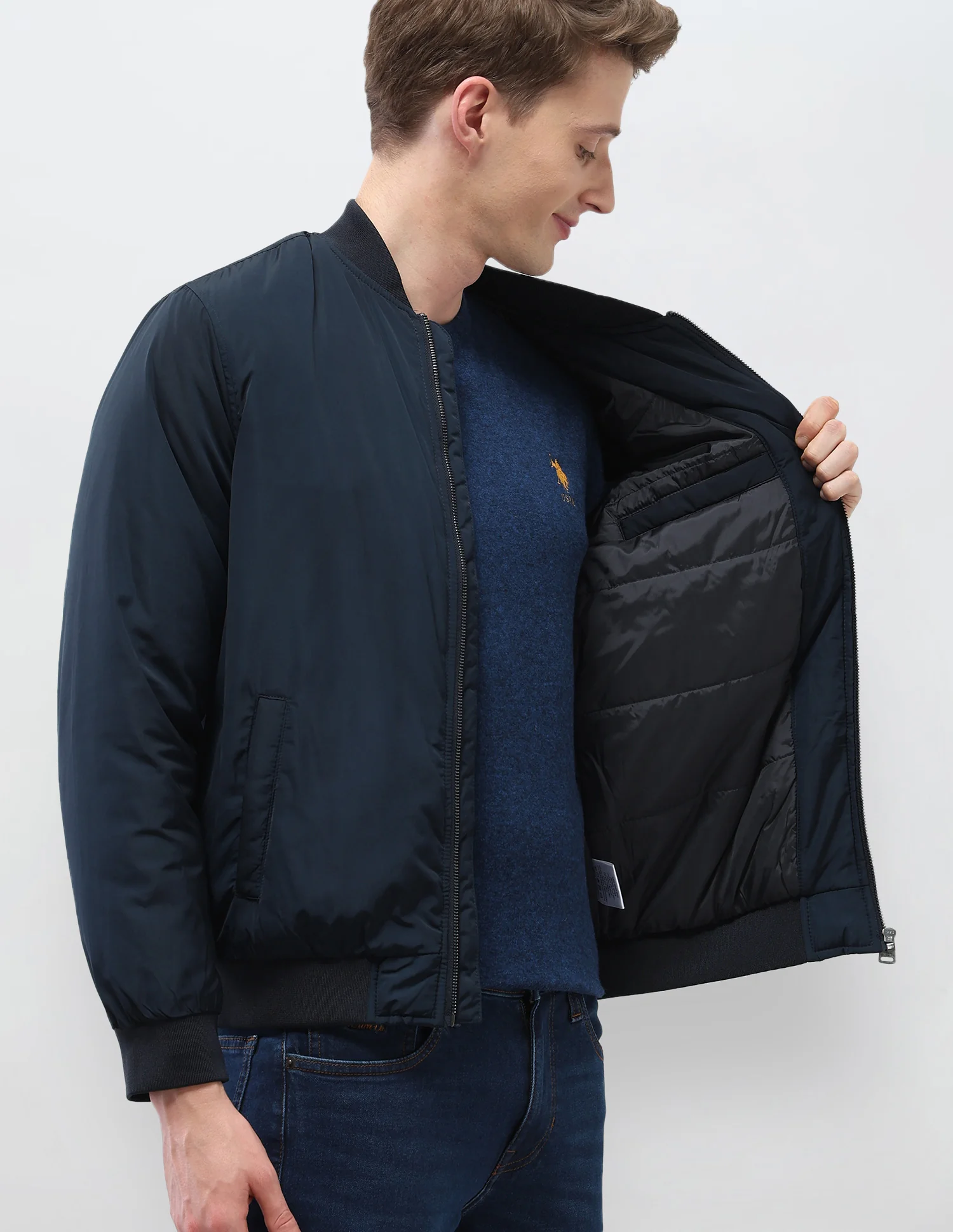Solid Regular Fit Bomber Jacket - Image 9